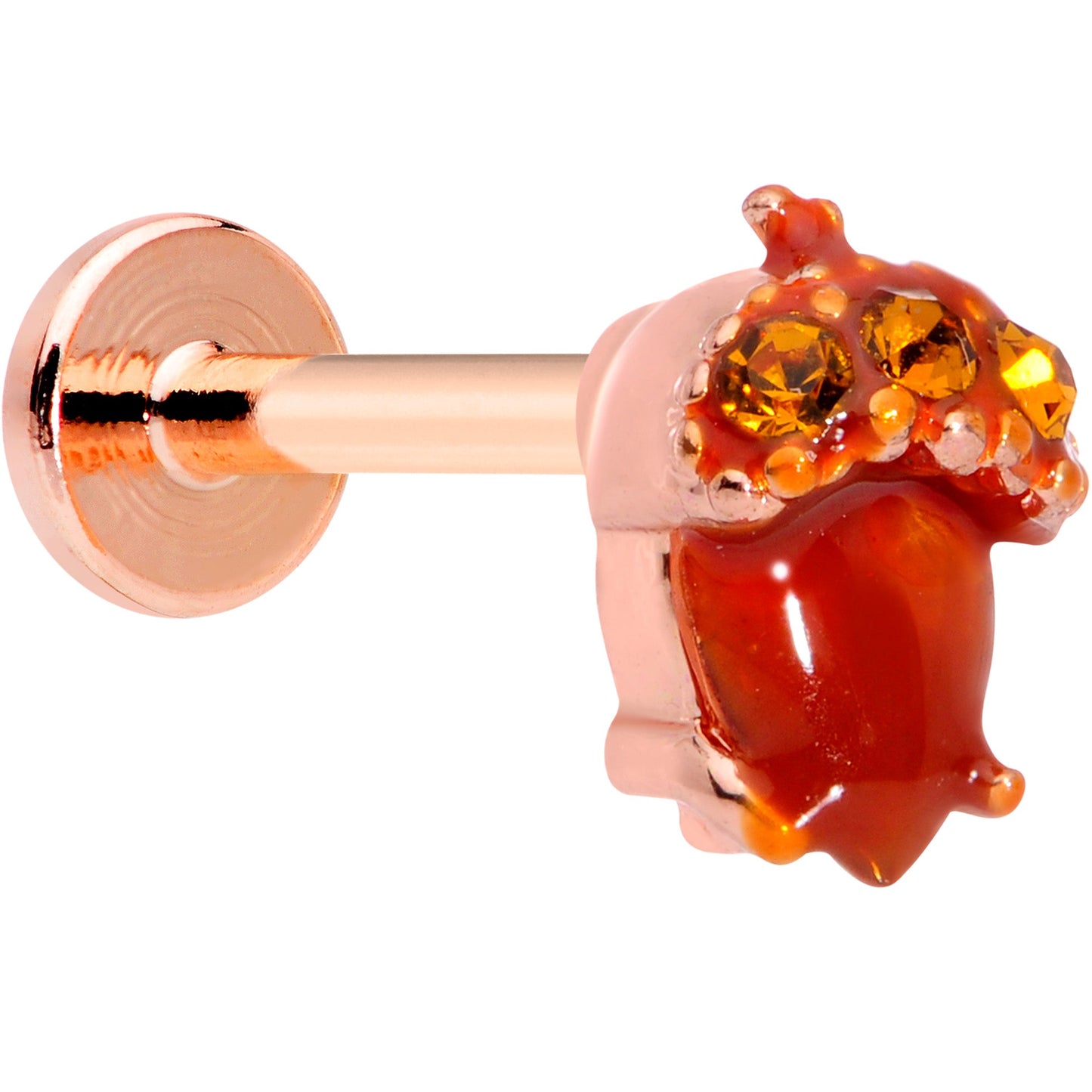 16 Gauge 5/16 Rose Gold Hue Brown Gem Fall Acorn Labret Monroe Tragus