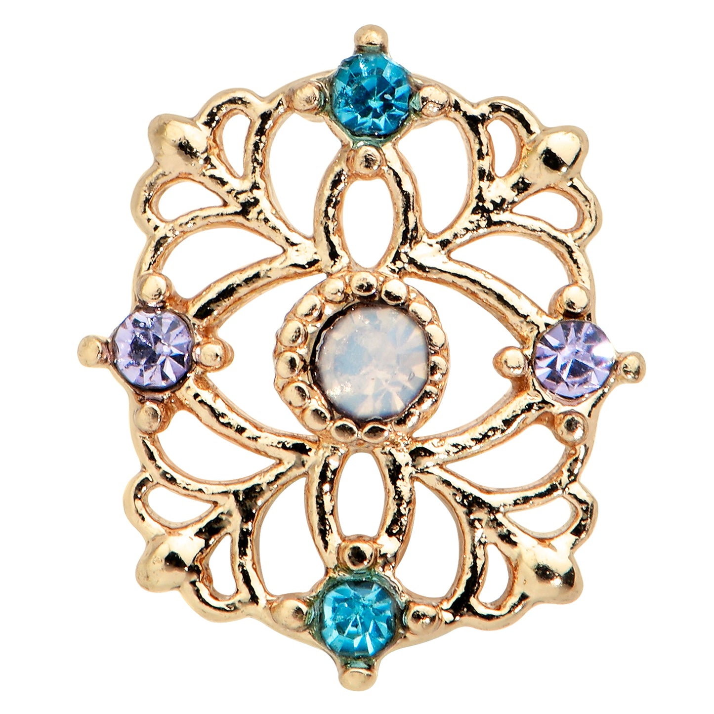 20 Gauge 1/4 White Synthetic Opal Gold Tone Web Nose Bone