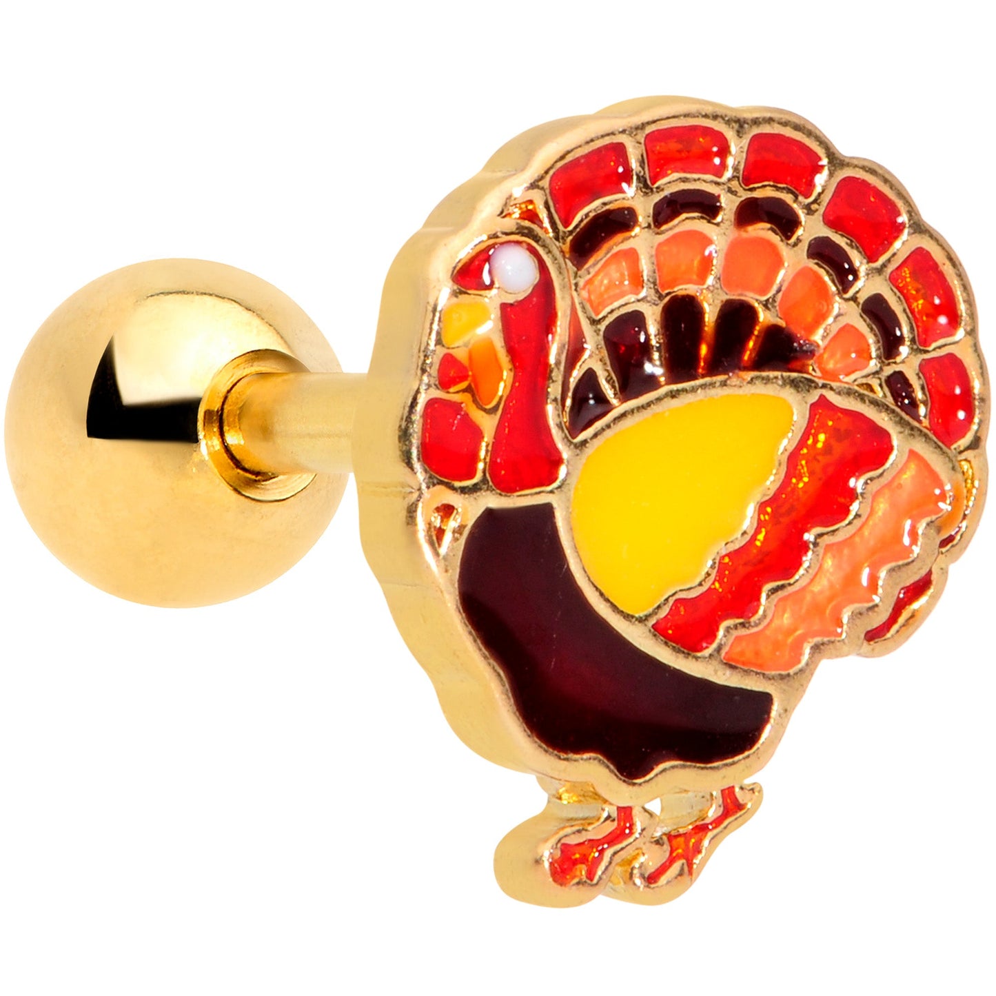 16 Gauge 1/4 Gold Tone Turkey Thanksgiving Cartilage Tragus Earring