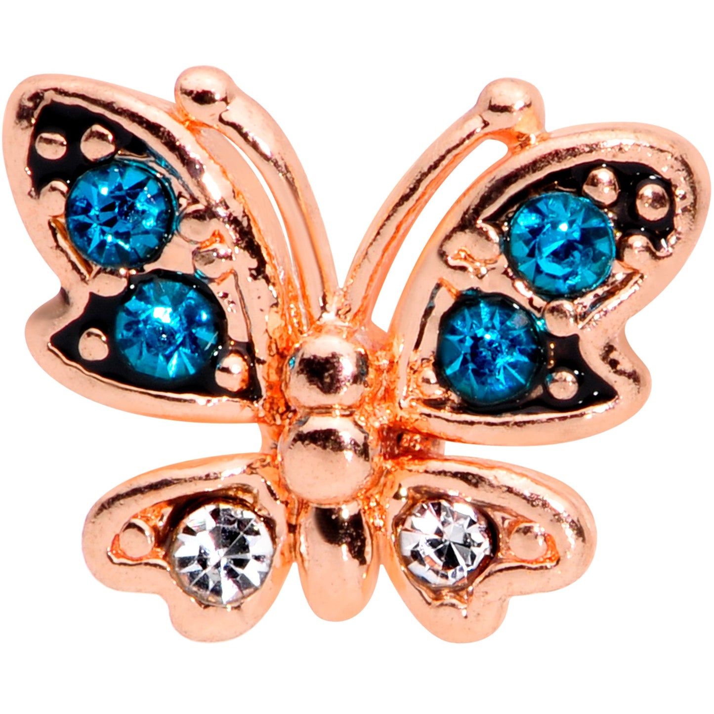 16 Gauge 1/4 Aqua Gem Rose Gold Tone Glam Butterfly Cartilage Tragus