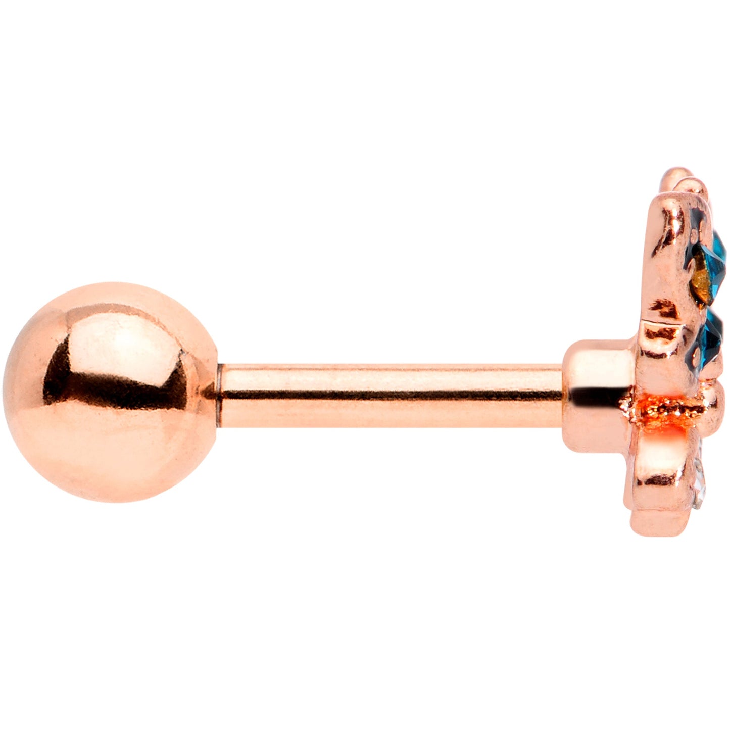 16 Gauge 1/4 Aqua Gem Rose Gold Tone Glam Butterfly Cartilage Tragus