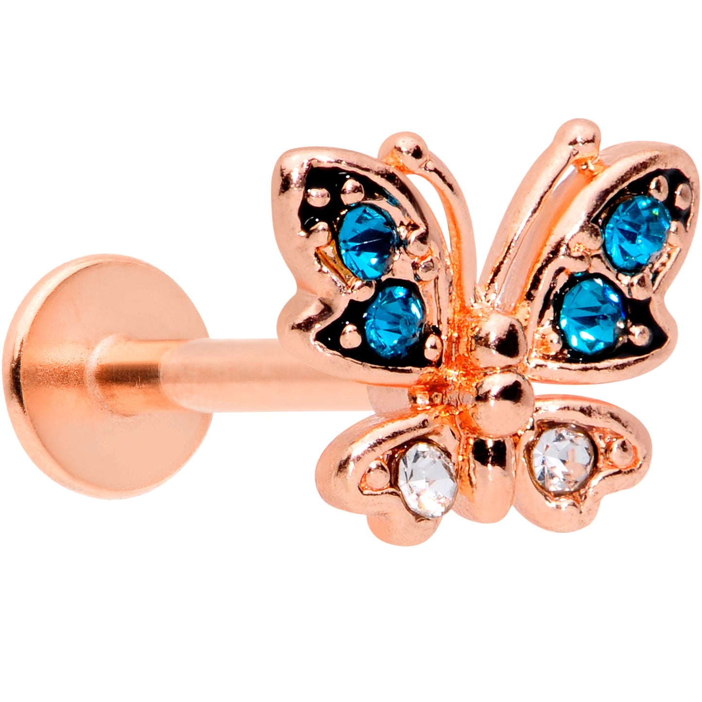 16 Gauge 5/16 Clear CZ Gem Rose Gold Tone Butterfly Labret Tragus