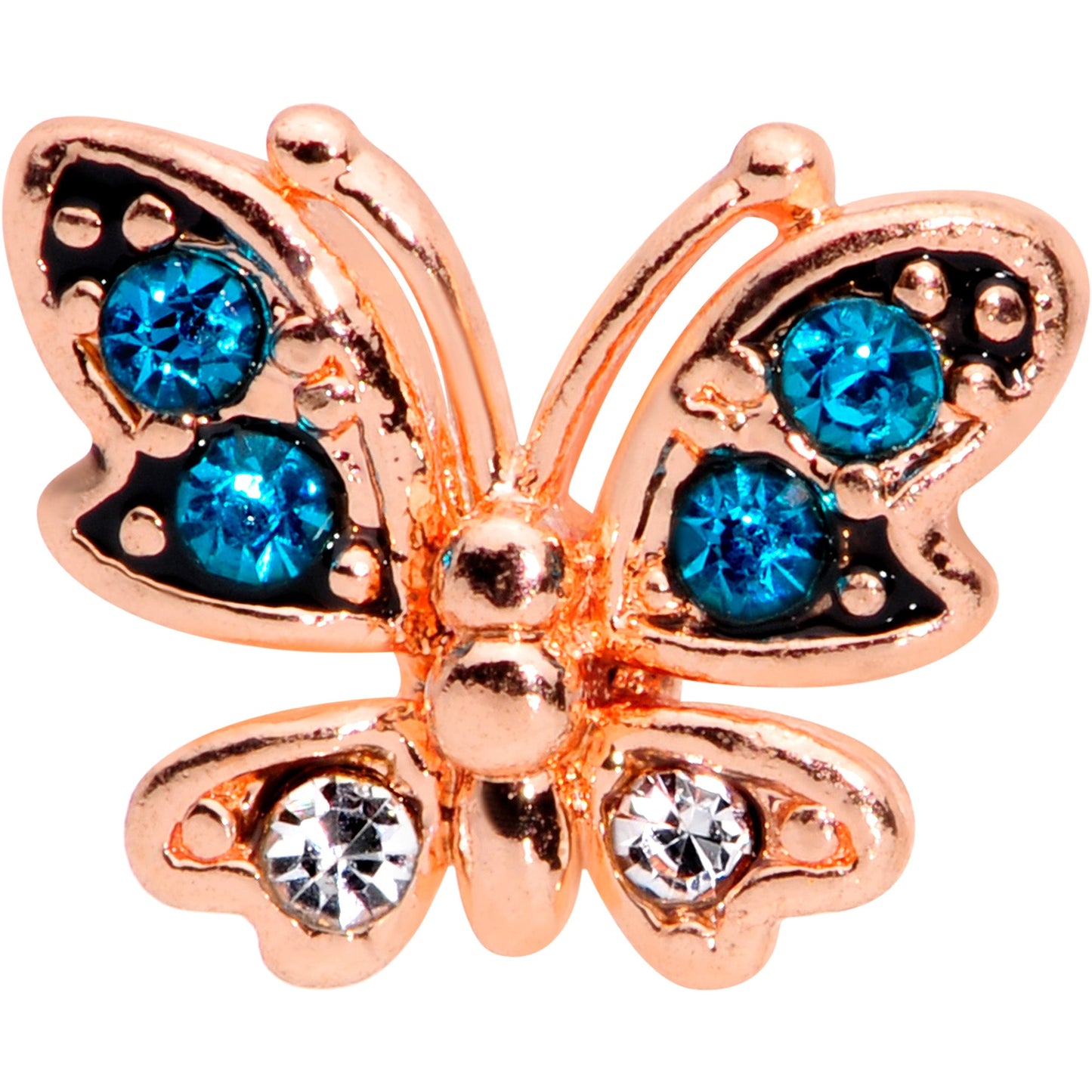 16 Gauge 5/16 Clear CZ Gem Rose Gold Tone Butterfly Labret Tragus