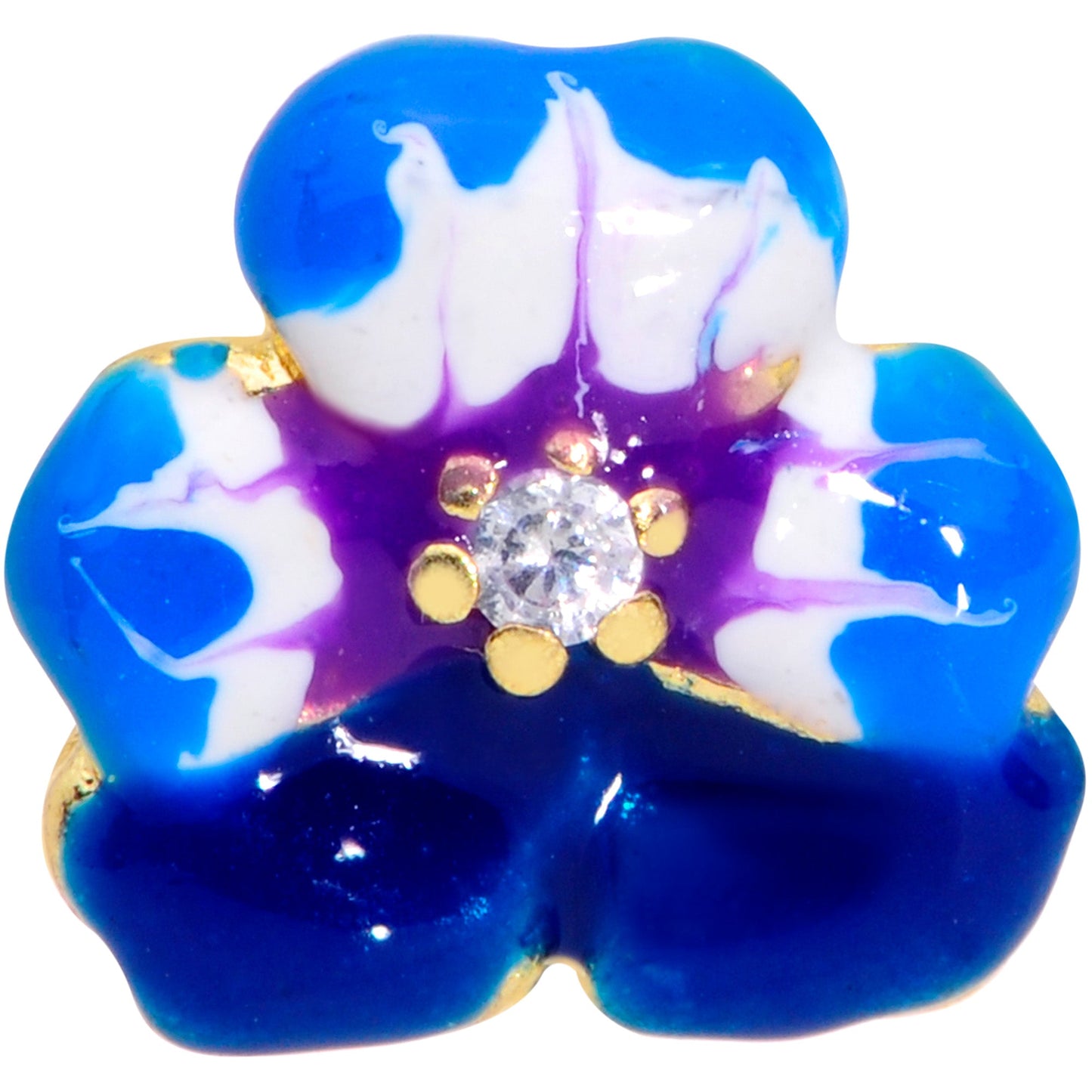 16 Gauge 1/4 Clear CZ Gem Gold Tone Blue Flower Cartilage Tragus