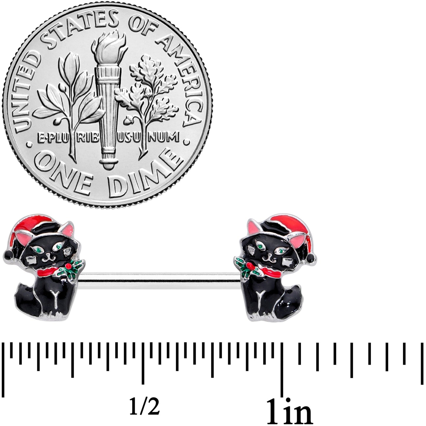 14 Gauge 9/16 Santa Claus Cat Christmas Barbell Nipple Ring Set