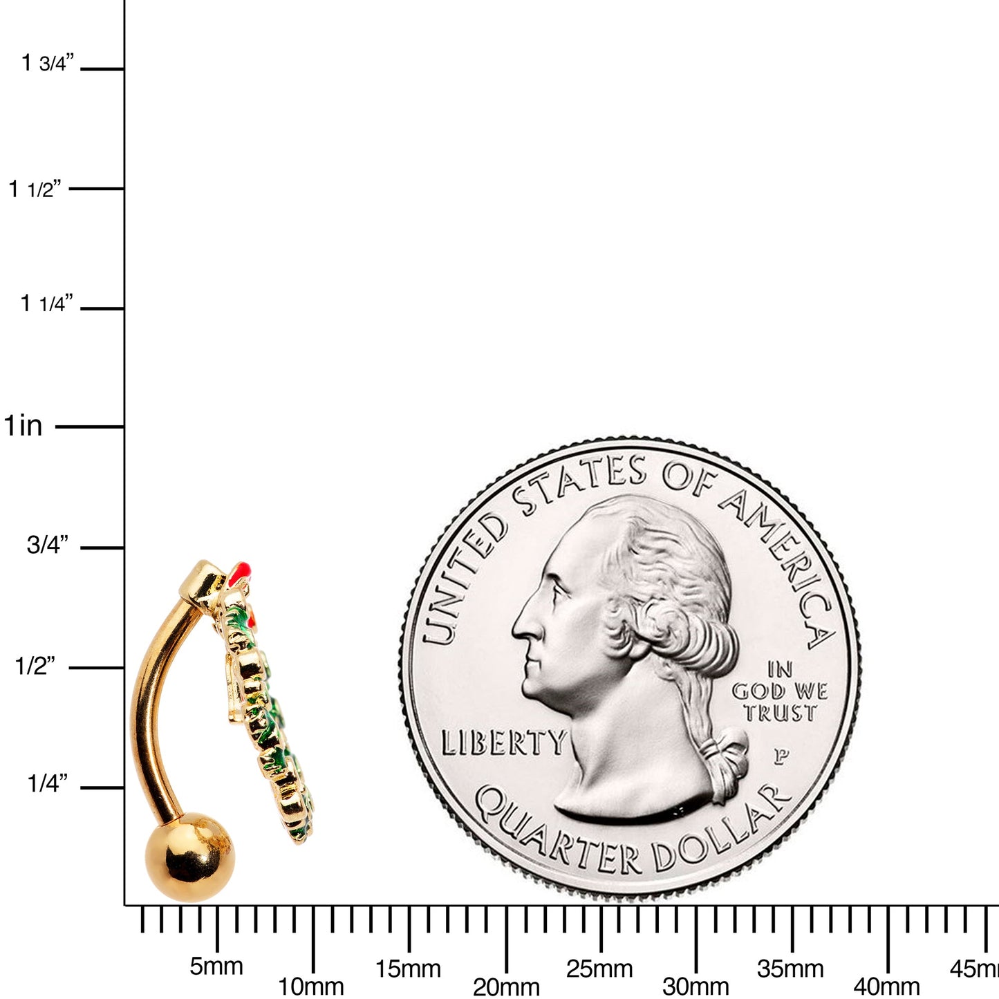 Clear Red Gem Holiday Wreath Bell Christmas Top Mount Belly Ring