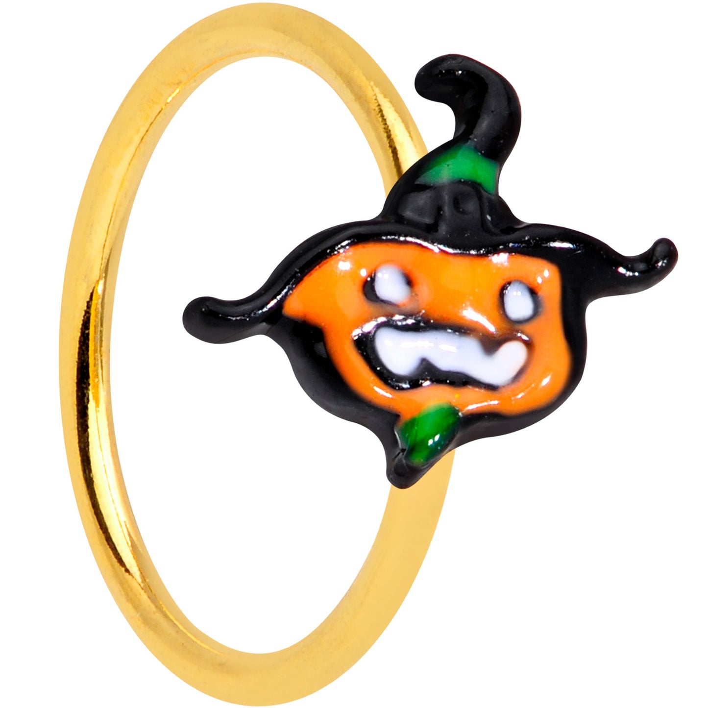 20 Gauge 5/16 Gold Tone Growling Pumpkin Halloween Nose Hoop