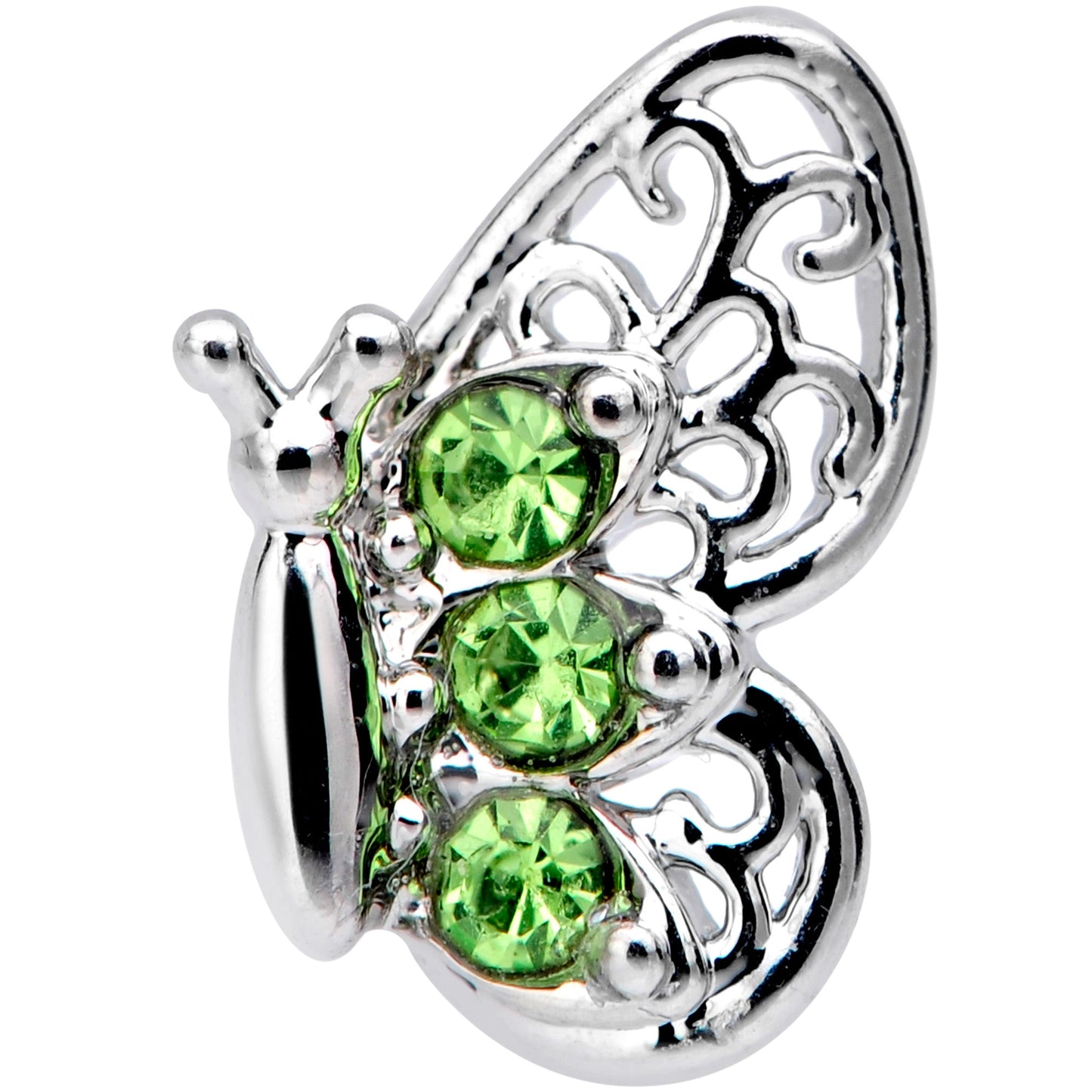 20 Gauge 1/4 Green Gem Lacy Butterfly Nose Bone