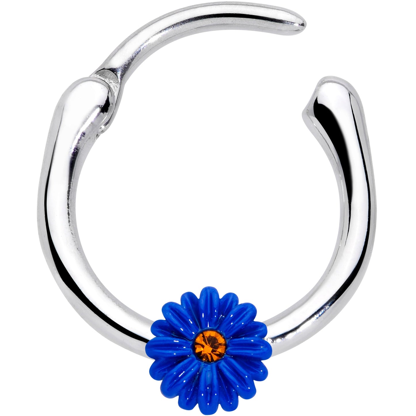 16 Gauge 3/8 Yellow Gem Blue Sunflower Cartilage Clicker