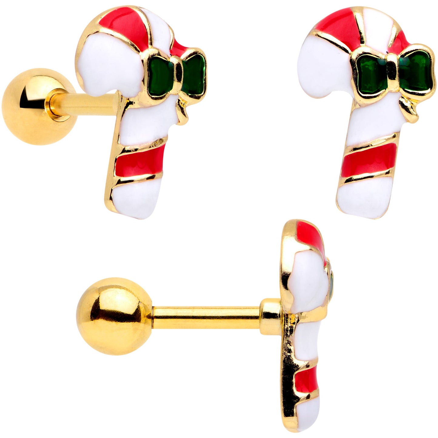16 Gauge 1/4 Gold Tone Snowman Christmas Cartilage Tragus Set of 3