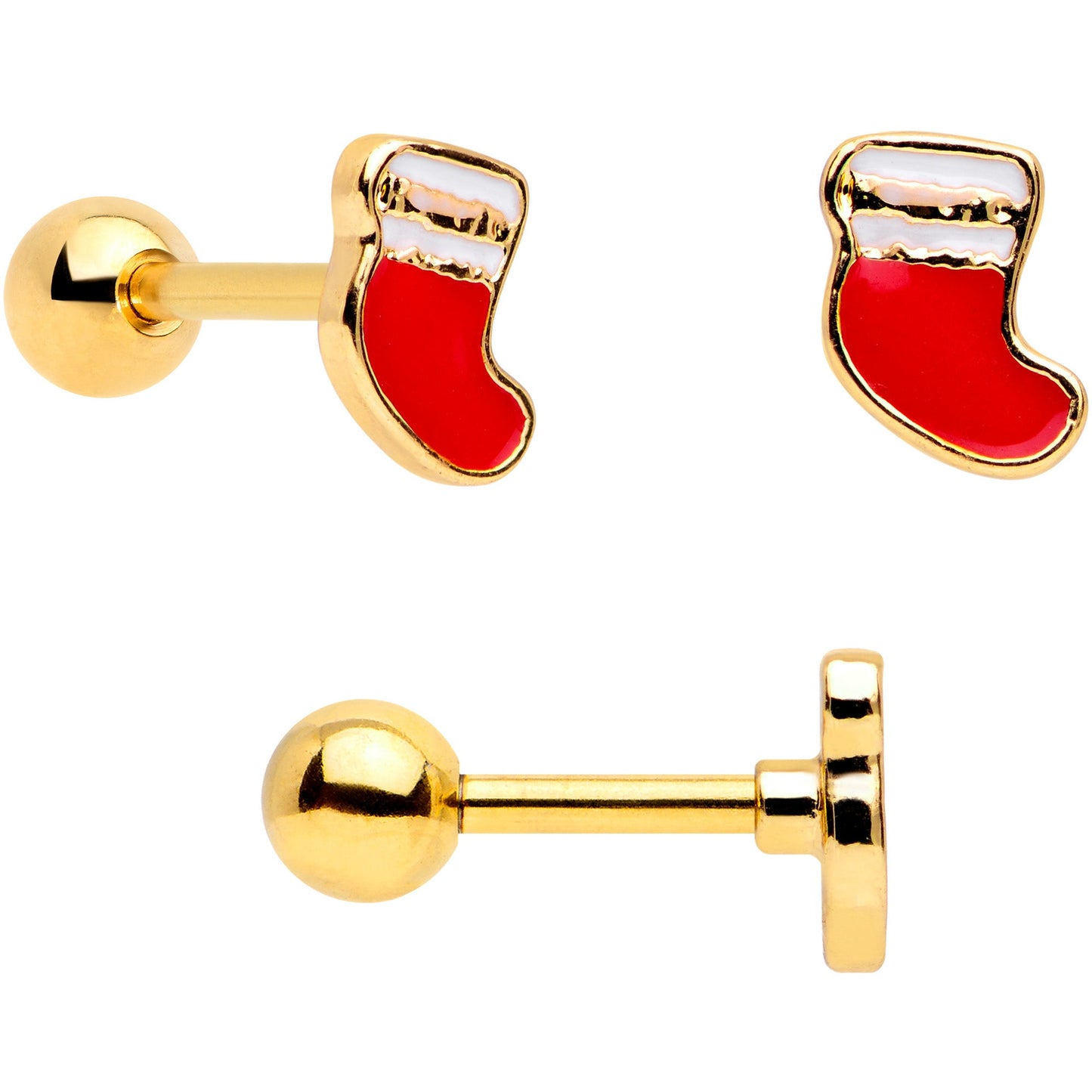 16 Gauge 1/4 Gold Tone Snowman Christmas Cartilage Tragus Set of 3