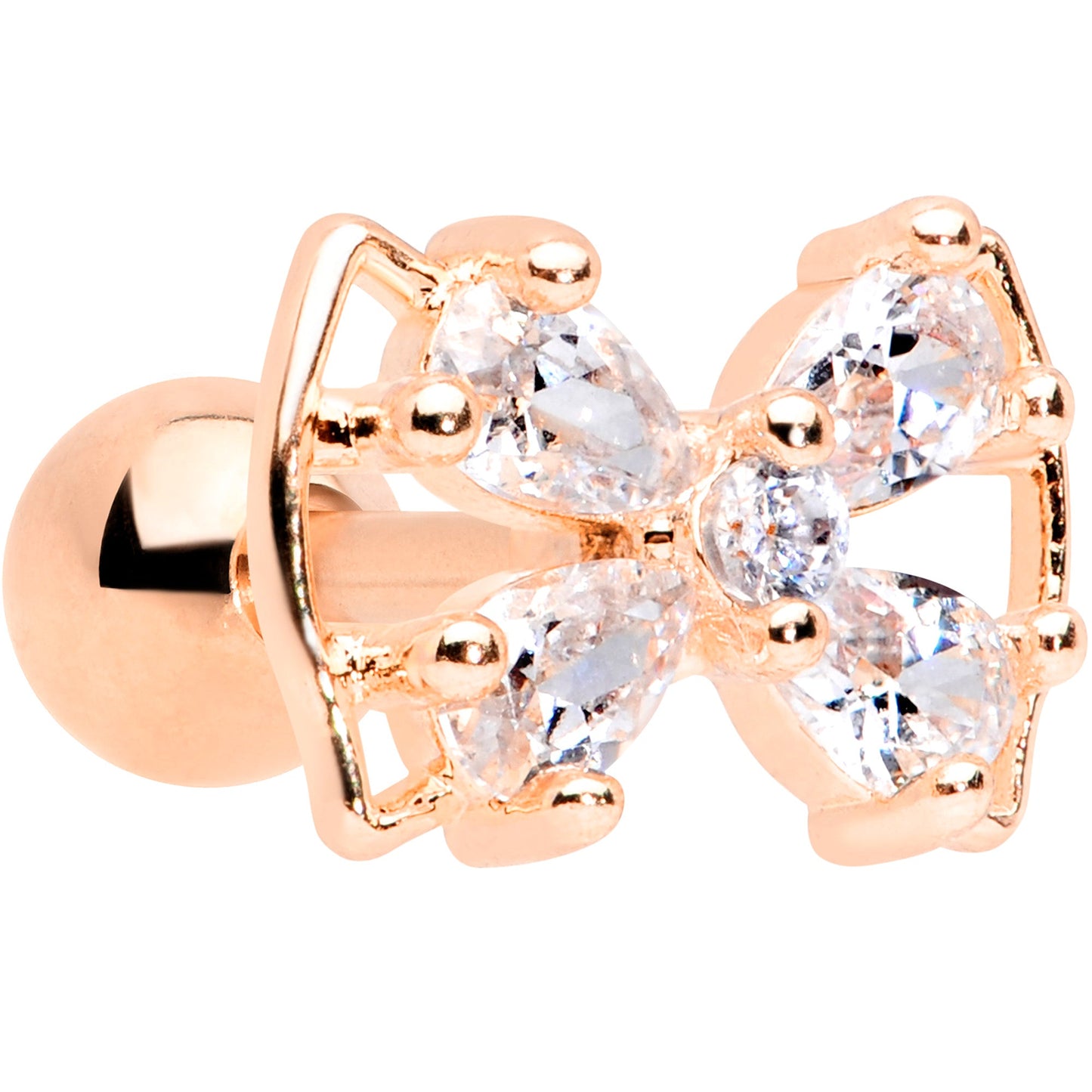 16 Gauge 1/4 Clear CZ Gem Rose Gold Tone Beauty Bow Cartilage Tragus