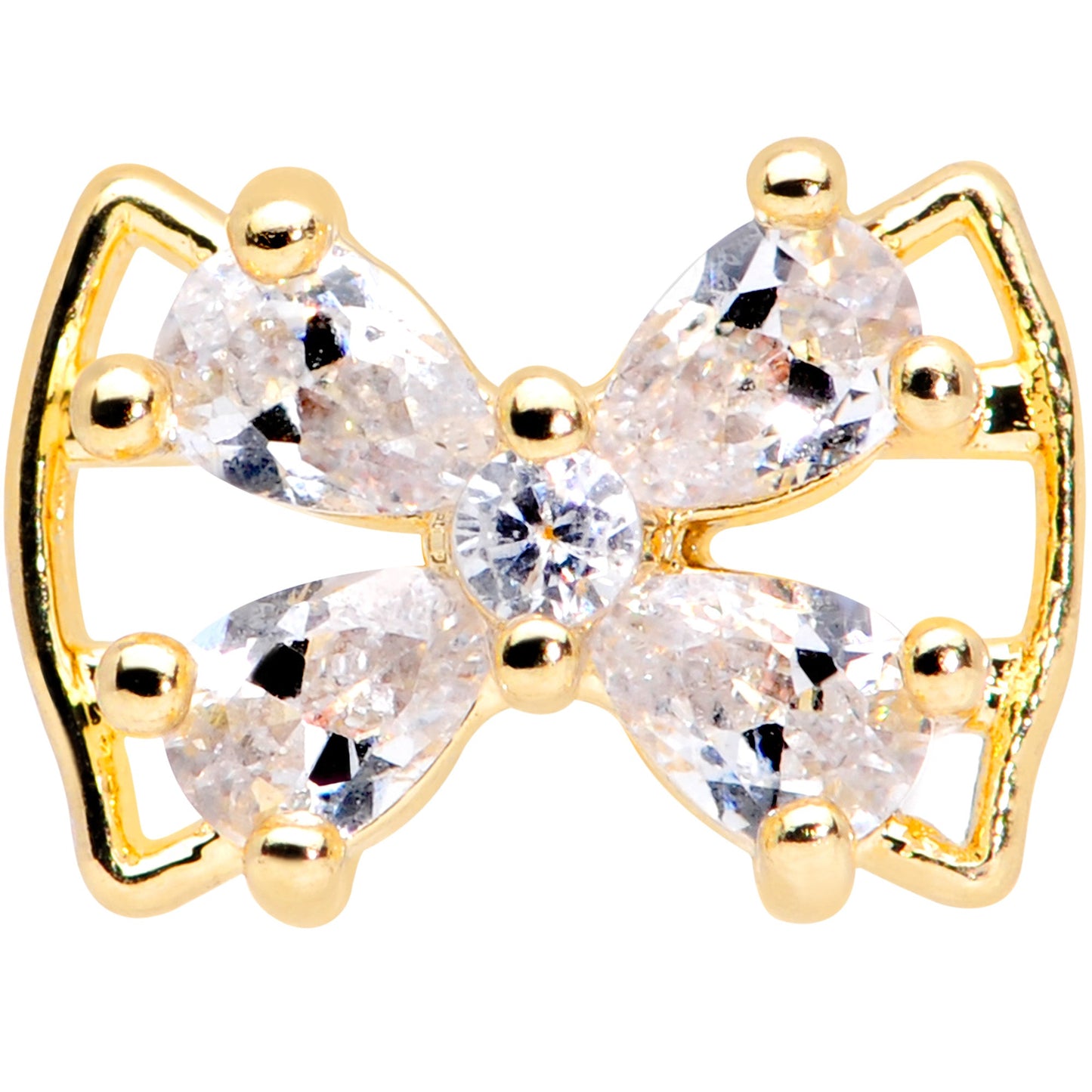 16 Gauge 5/16 Clear CZ Gem Gold Tone Beauty Bow Labret Monroe Tragus