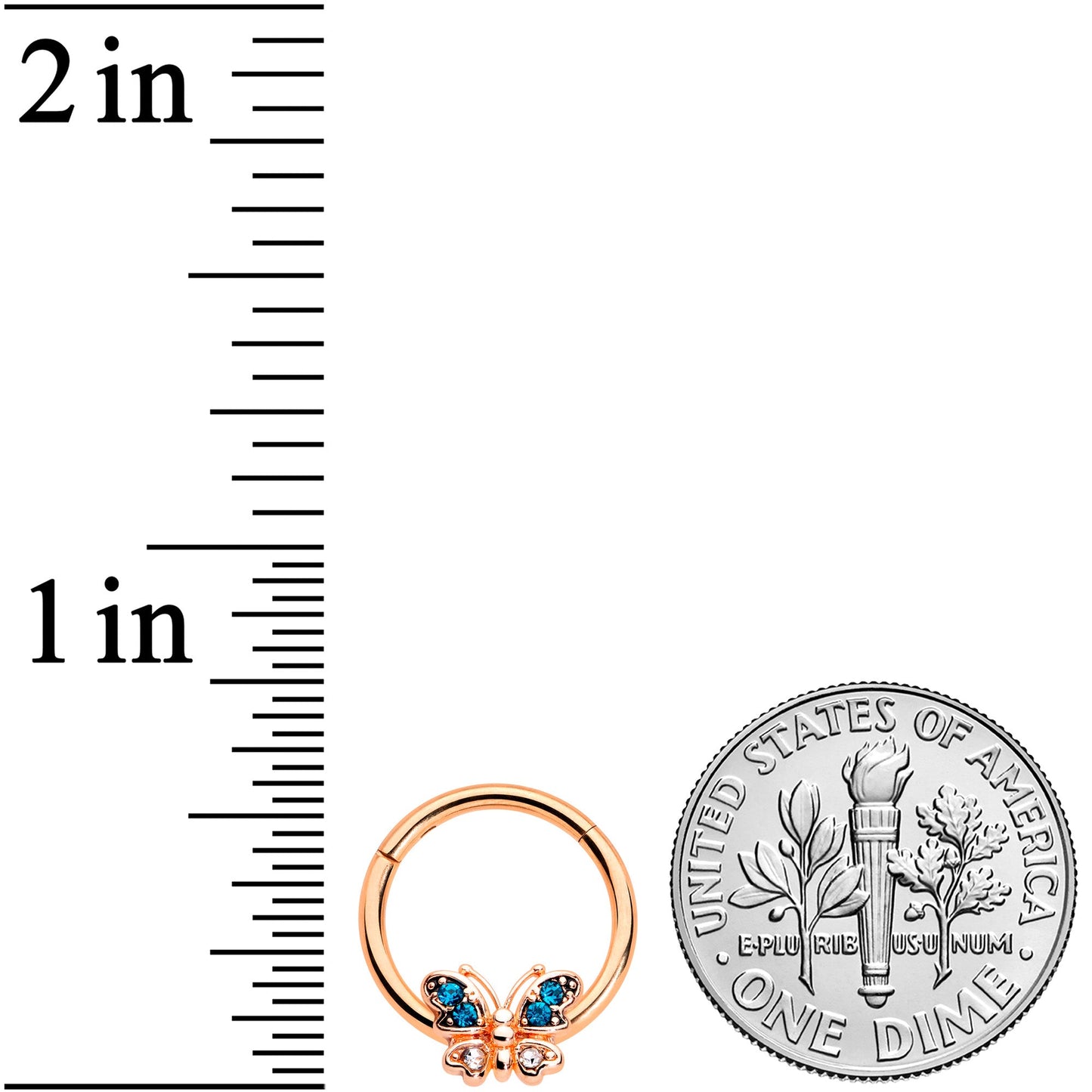 16 Gauge 3/8 Aqua Gem Rose Gold Tone Butterfly Hinged Segment Ring