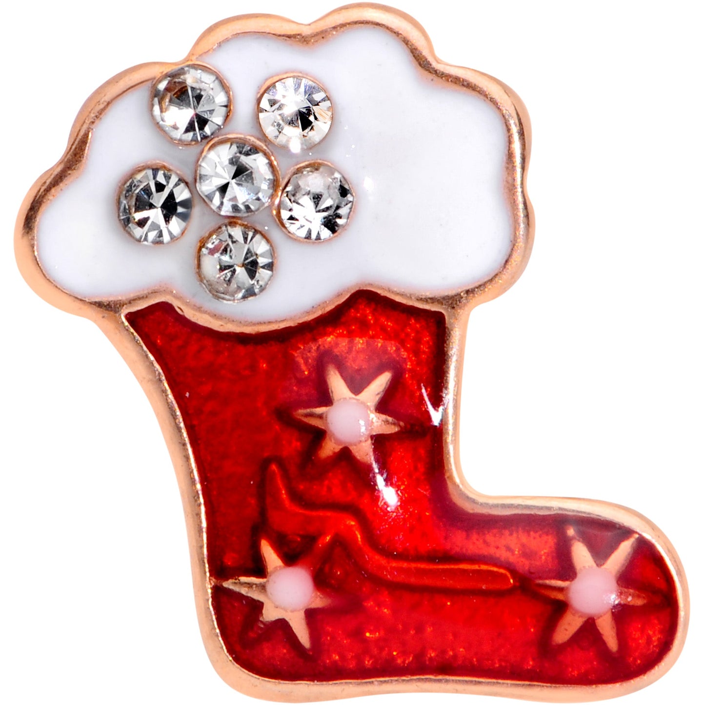 Clear CZ Gem Rose Gold Tone Christmas Stocking Barbell Tongue Ring