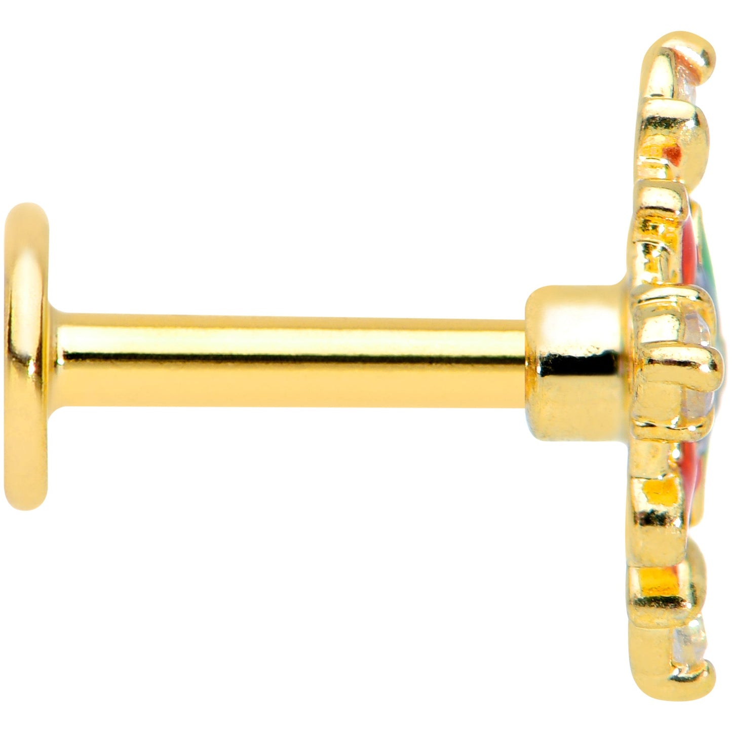 16 Gauge 1/4 Clear CZ Gem Gold Tone Color Crest Labret Monroe Tragus