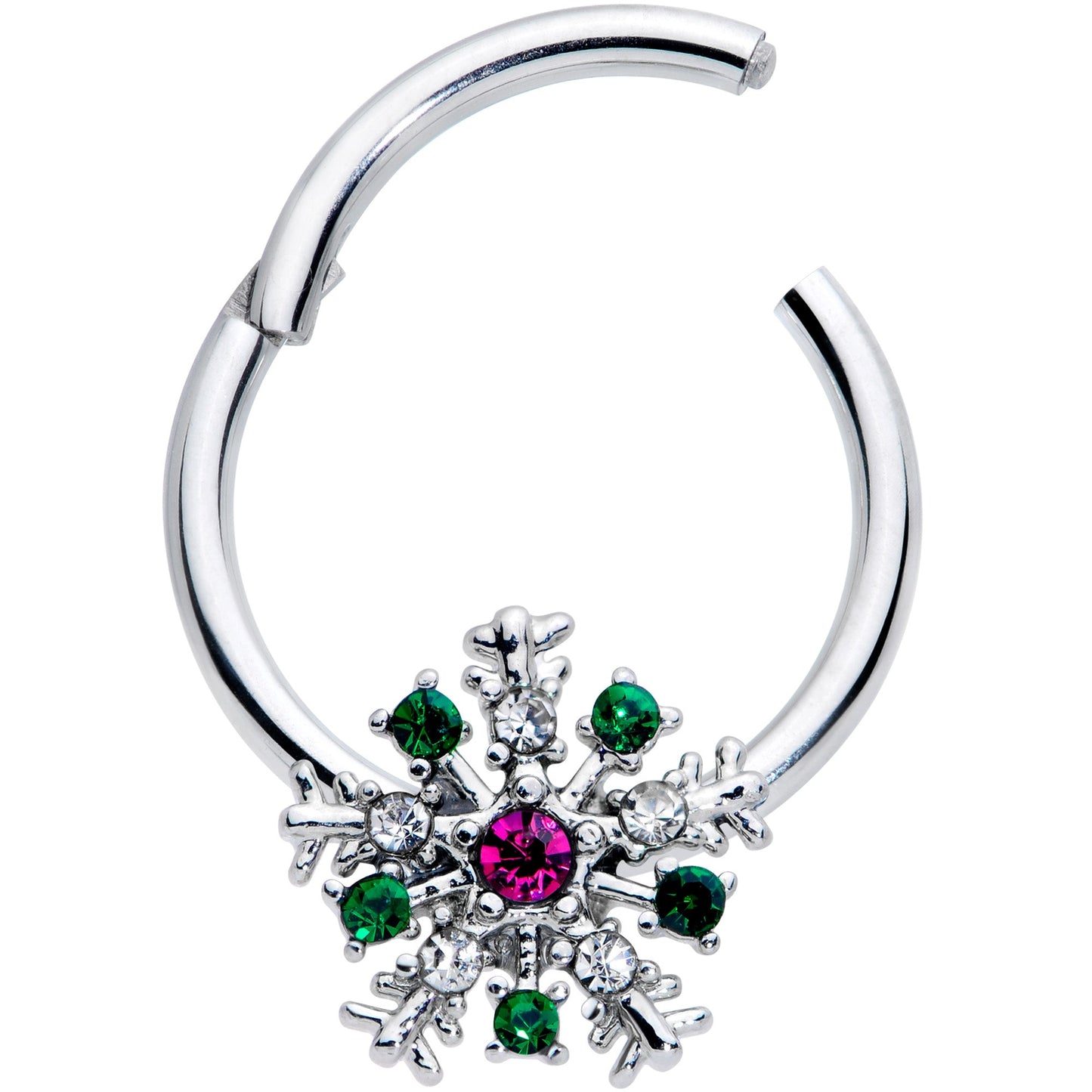 16 Gauge 3/8 Clear Green Pink Gem Snowflake Hinged Segment Ring
