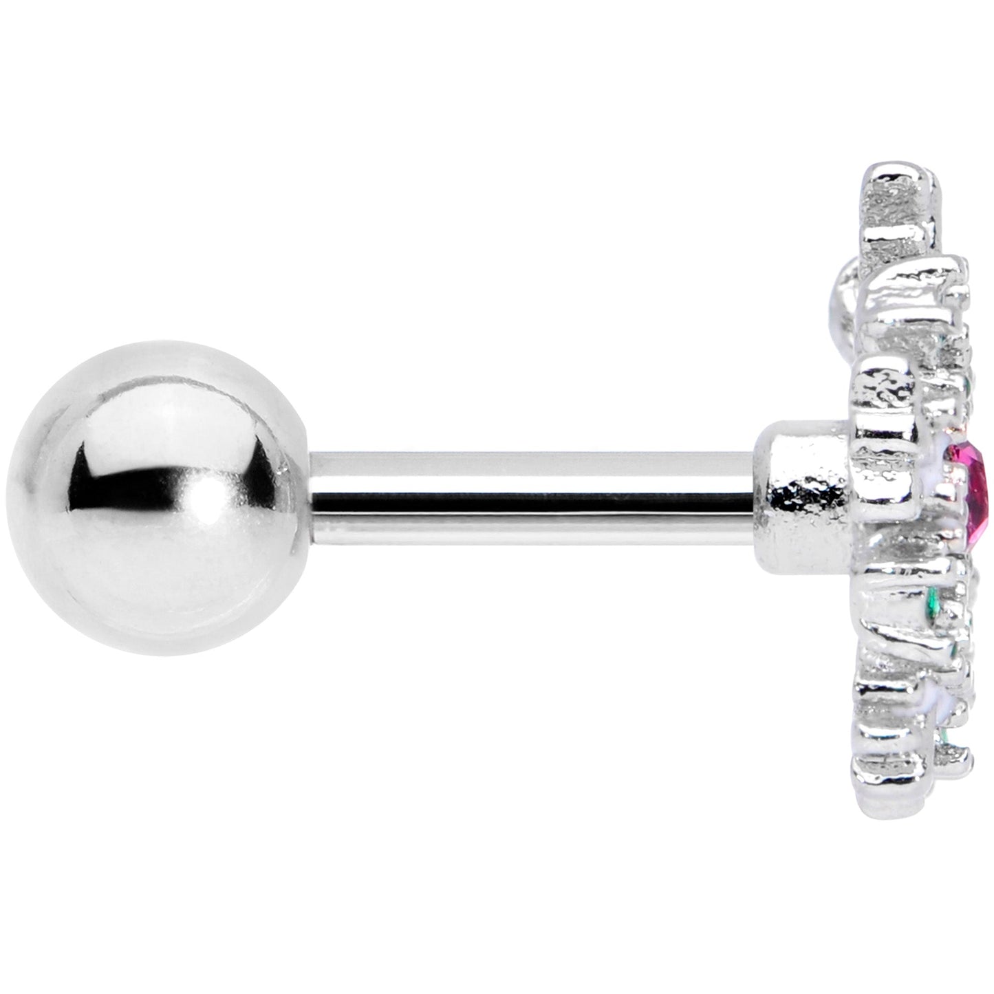 16 Gauge 1/4 Clear Pink Green Gem Snowflake Cartilage Tragus Earring