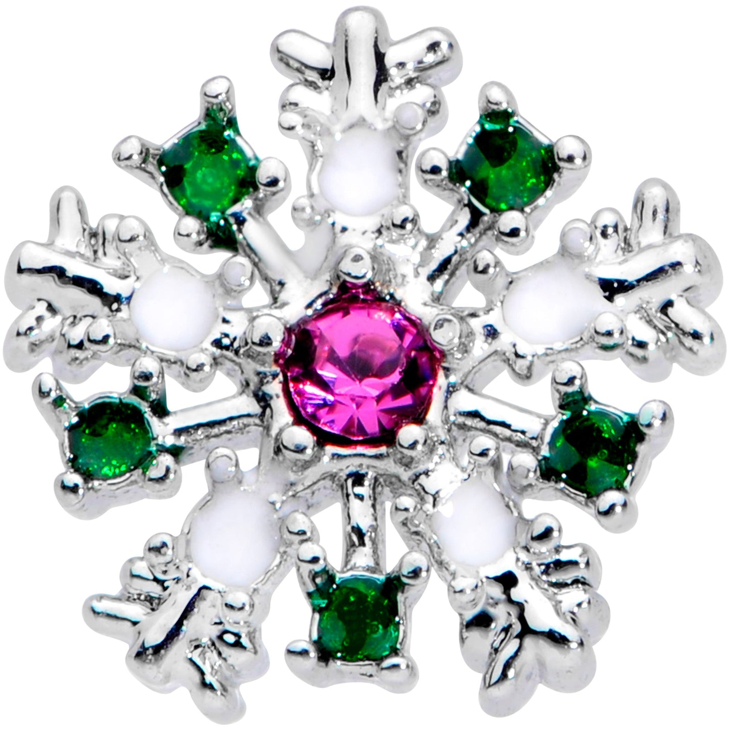 20 Gauge 1/4 Clear Pink Green Gem Snowflake Nose Bone