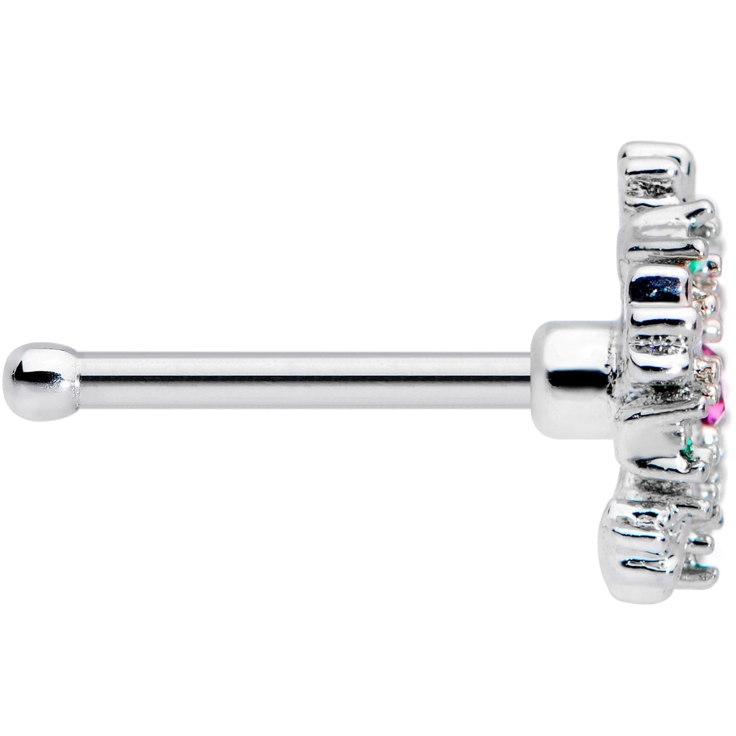 20 Gauge 1/4 Clear Pink Green Gem Snowflake Nose Bone