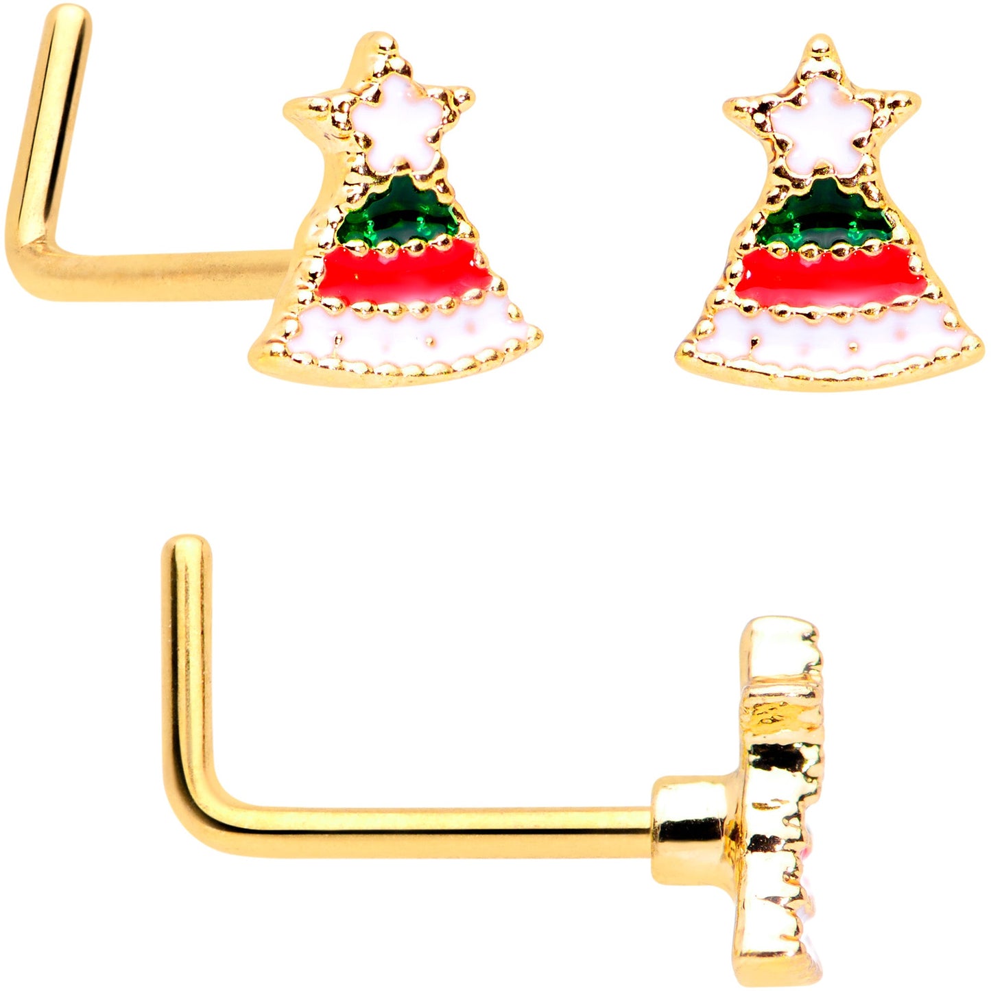 20 Gauge 5/16 Gold Hue Santa Christmas Nose Hoop Bone L Shape Set of 3