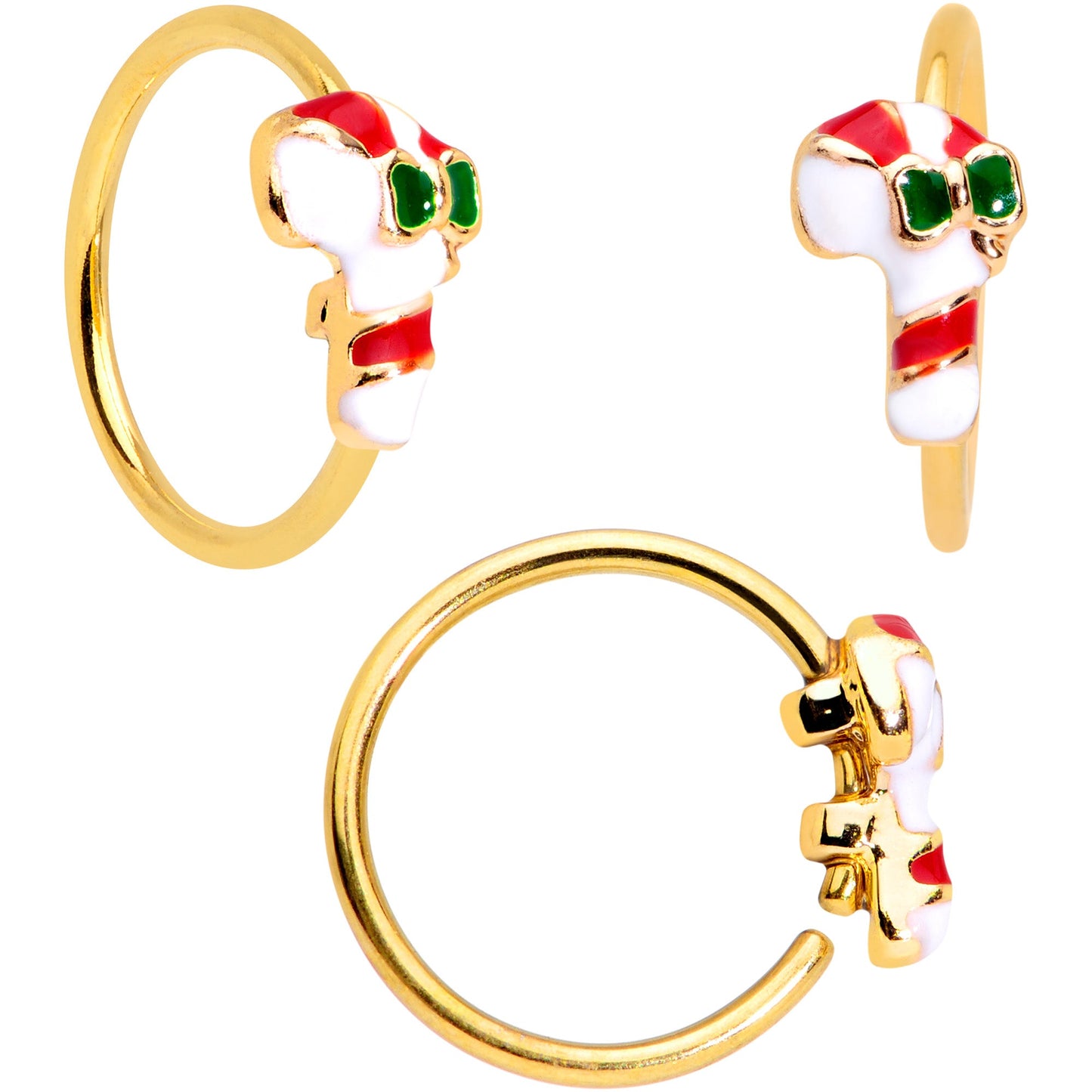 20 Gauge 5/16 Gold Hue Santa Christmas Nose Hoop Bone L Shape Set of 3