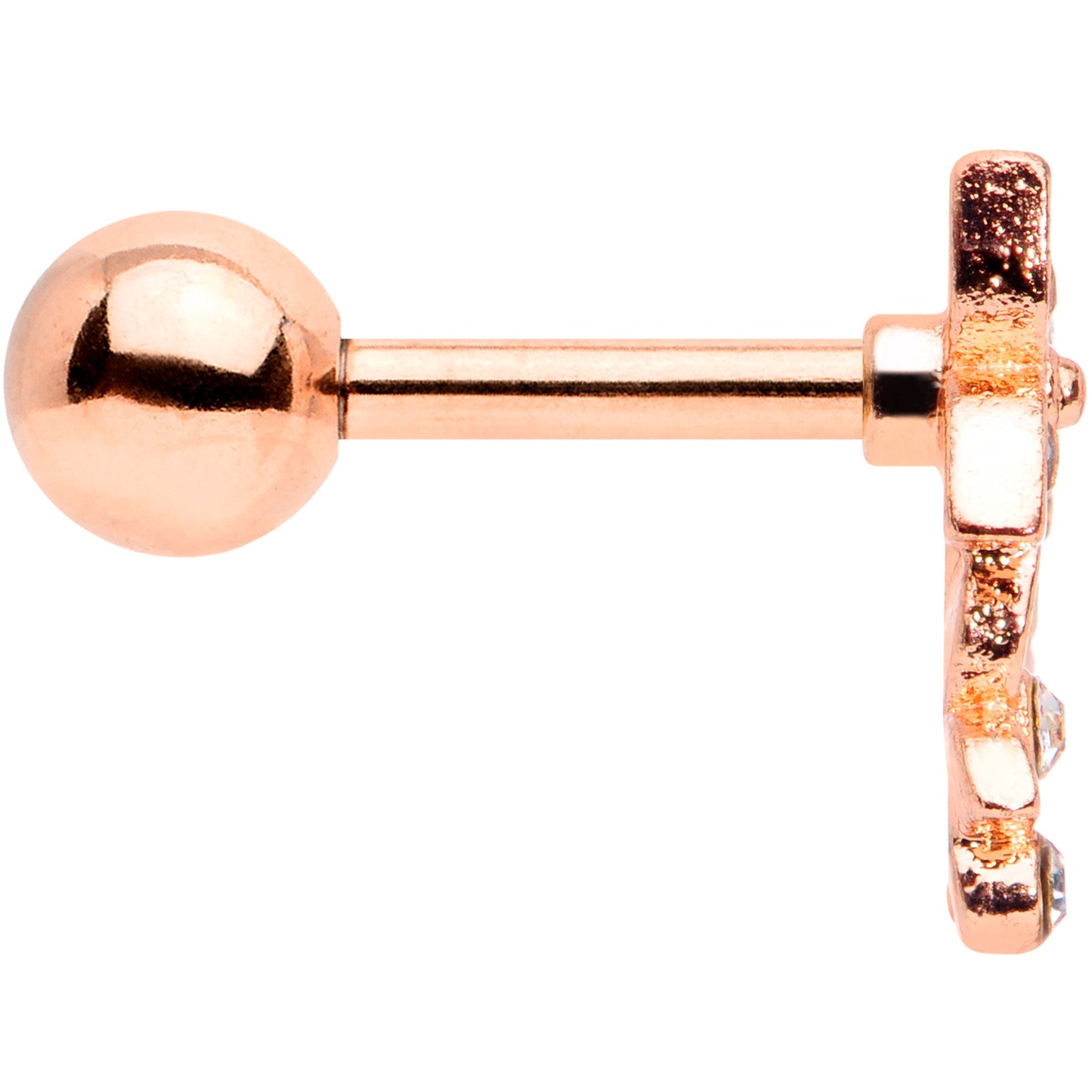 16 Gauge 1/4 Clear Gem Rose Gold Tone Bloom Butterfly Cartilage Tragus