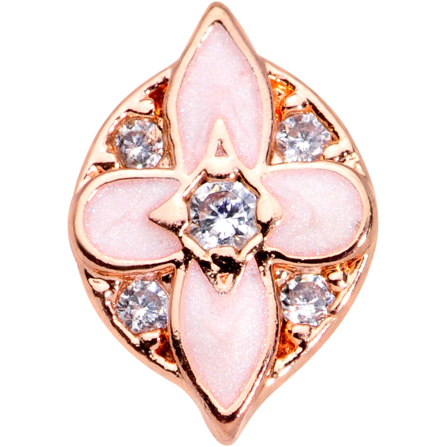 20 Gauge 5/16 Clear Gem Rose Gold Tone Pink Cross Nose Hoop