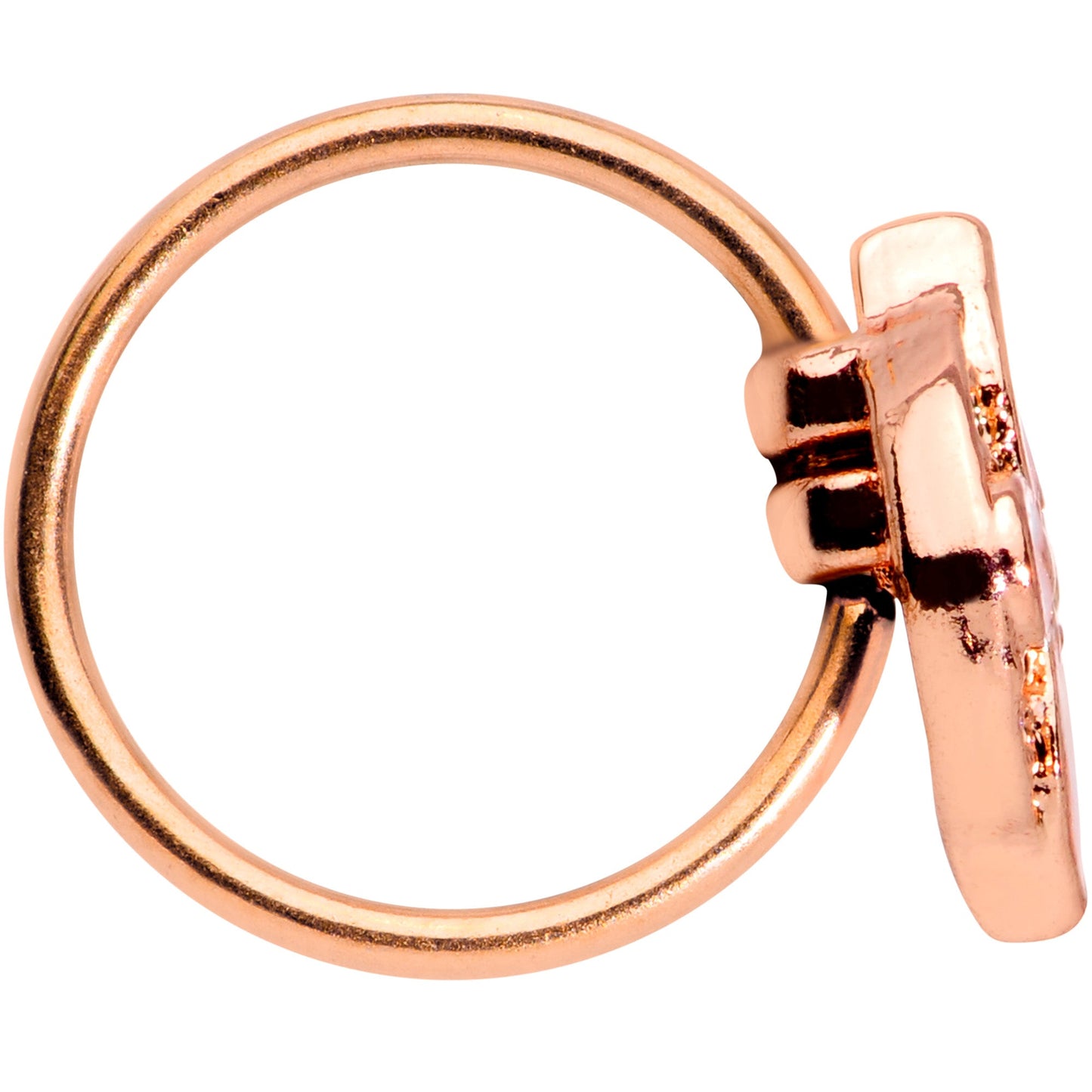 20 Gauge 5/16 Clear Gem Rose Gold Tone Pink Cross Nose Hoop