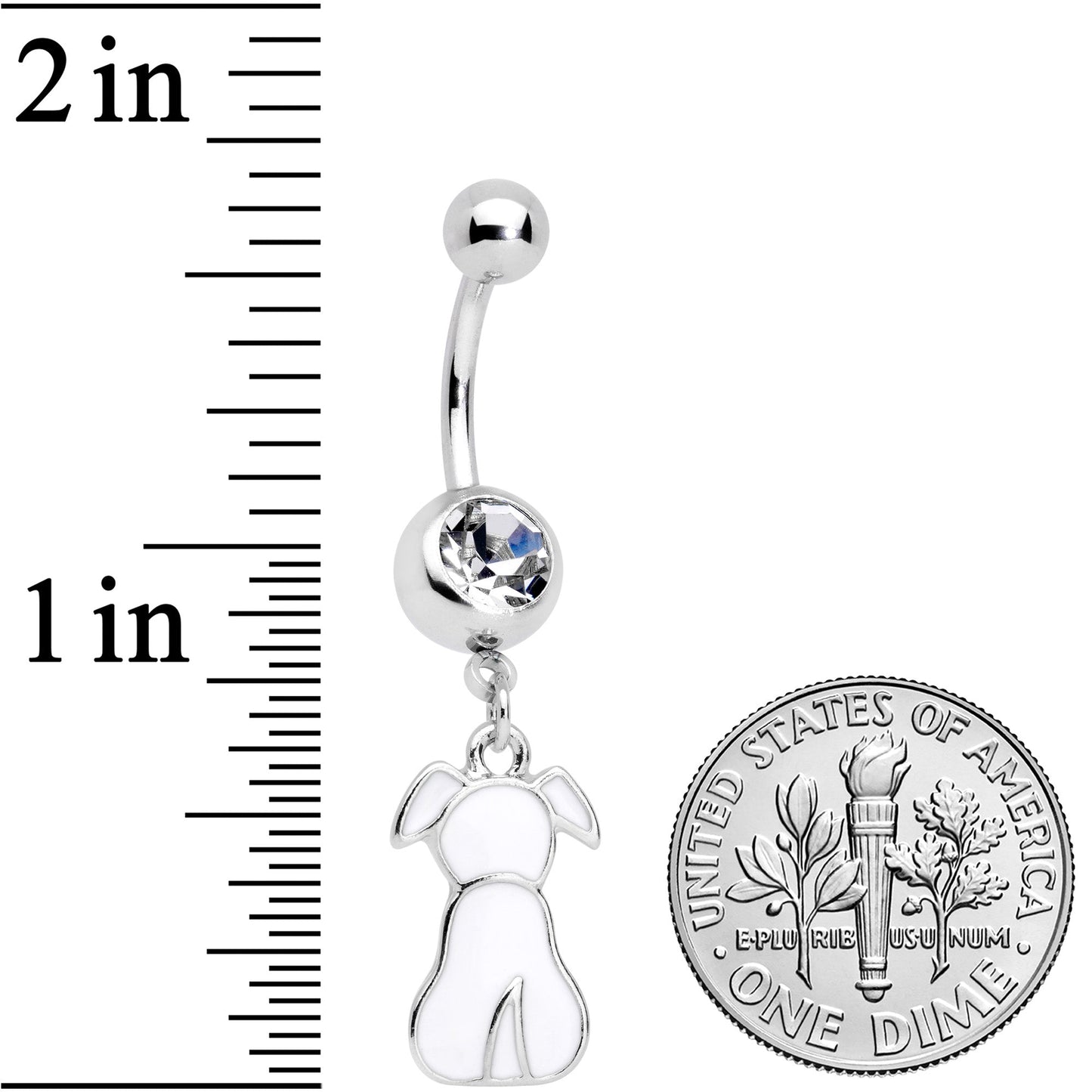 Clear Gem White Sitting Dog Dangle Belly Ring