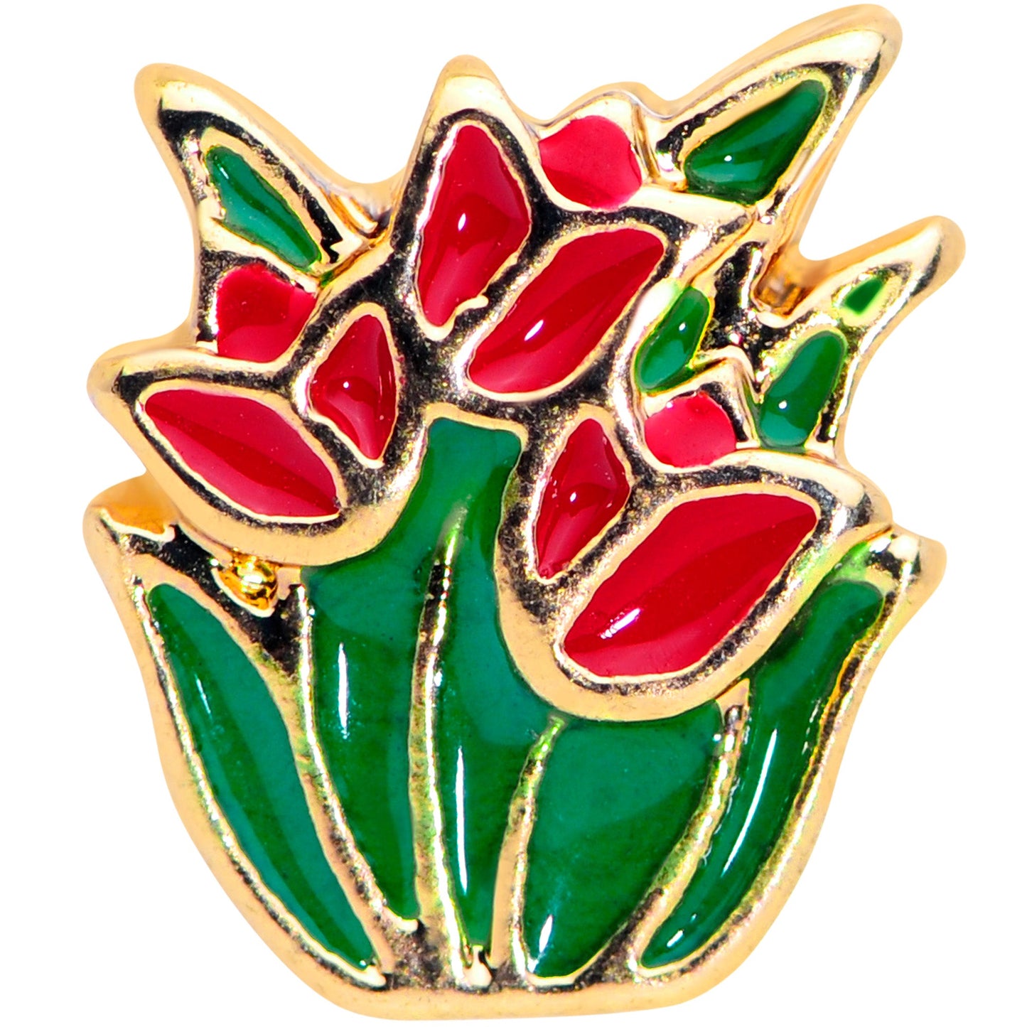 16 Gauge 1/4 Gold Tone Springtime Red Tulip Flower Cartilage Earring