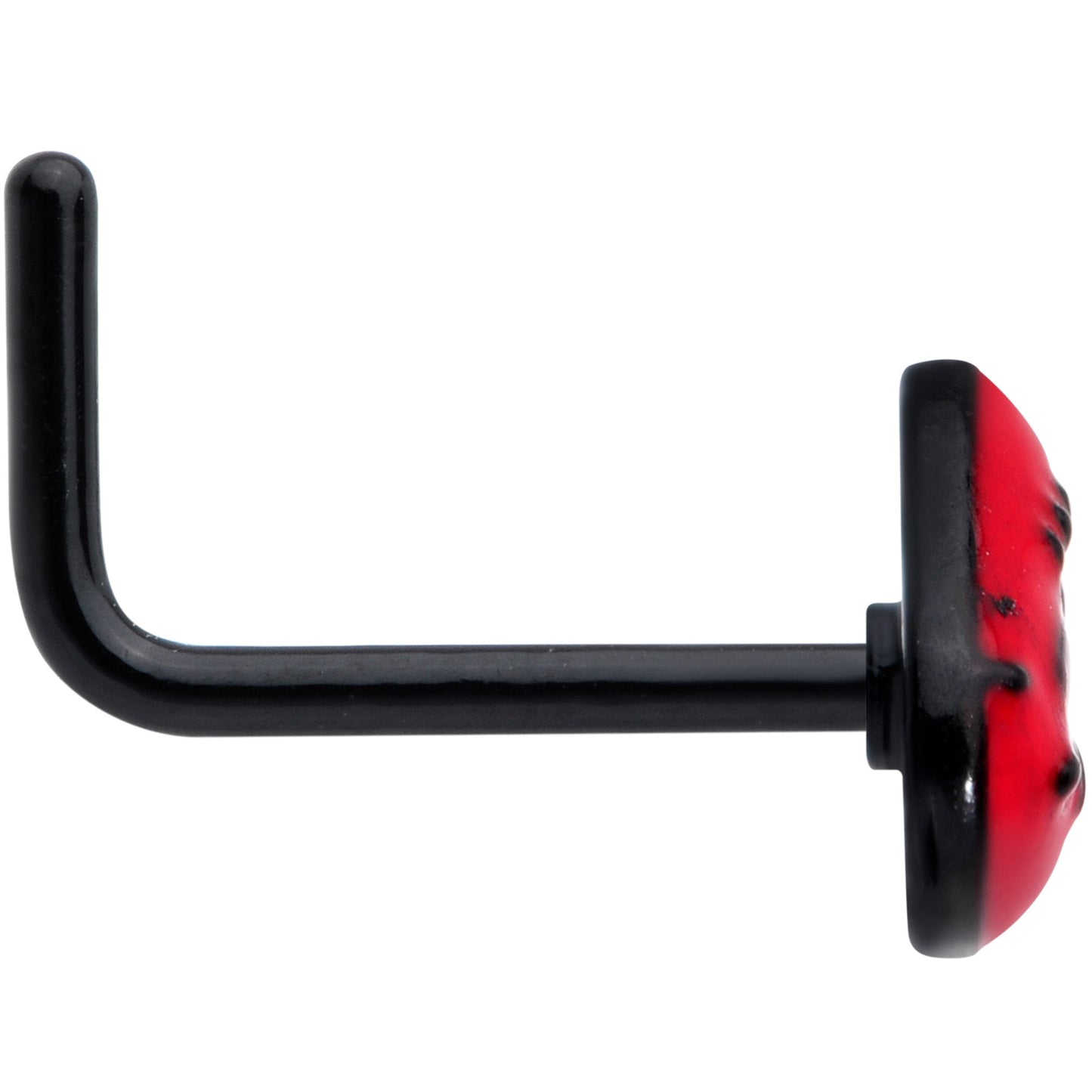 20 Gauge 7mm Black Red Sneering Bite Lips L Shaped Nose Ring