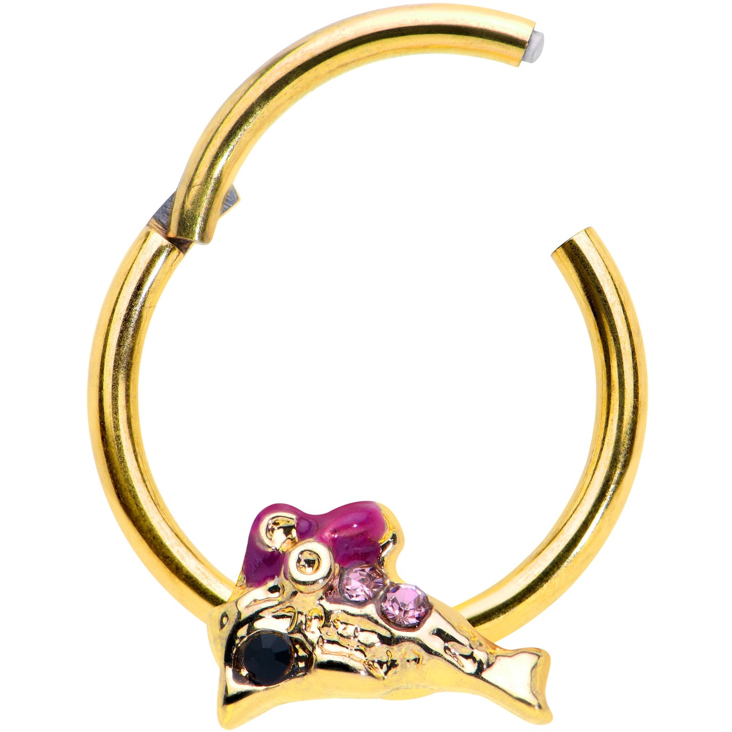 16 Gauge 3/8 Purple Gem Gold Tone Dainty Dolphin Hinged Segment Ring