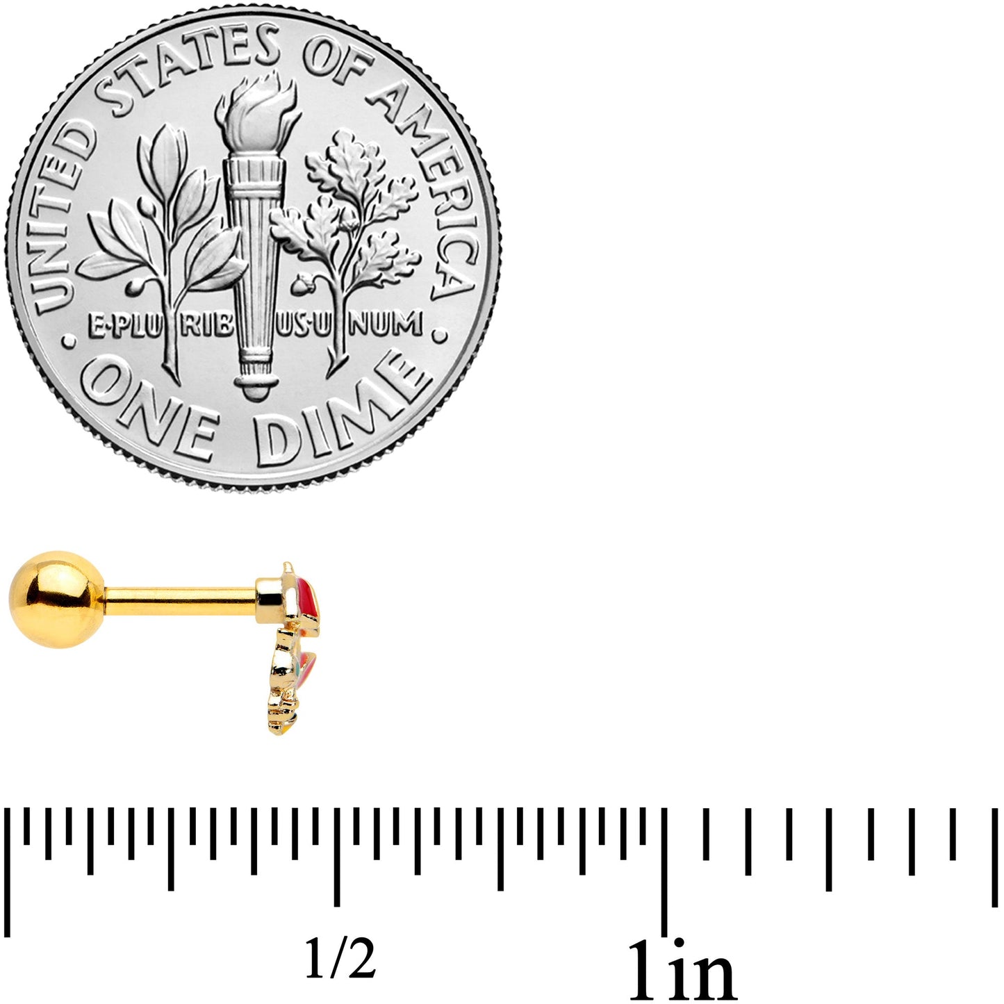 16 Gauge 1/4 Gold Tone Rainy Day Umbrella Bee Cartilage Tragus Earring