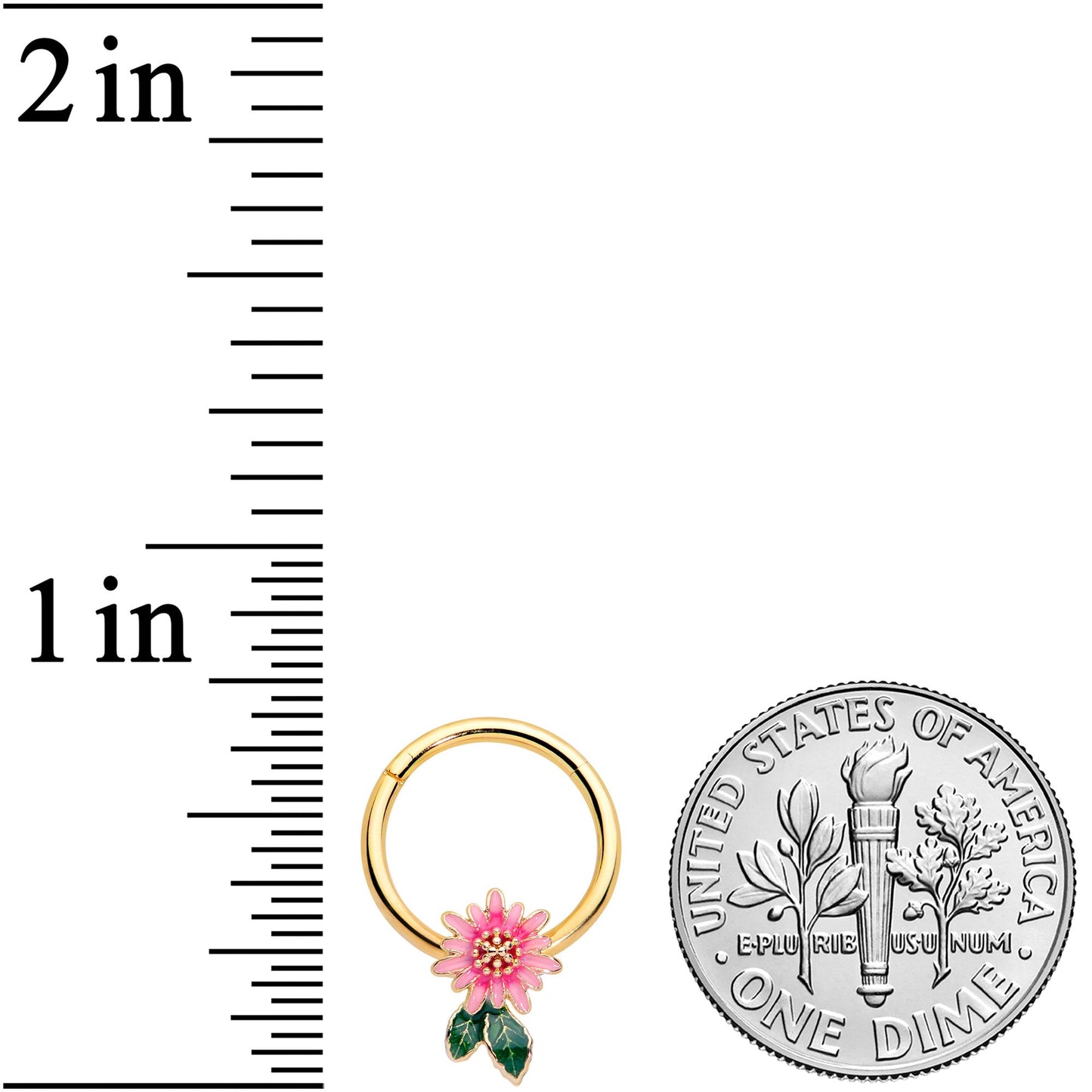 16 Gauge 3/8 Gold Tone Pink Spring Flower Hinged Segment Ring