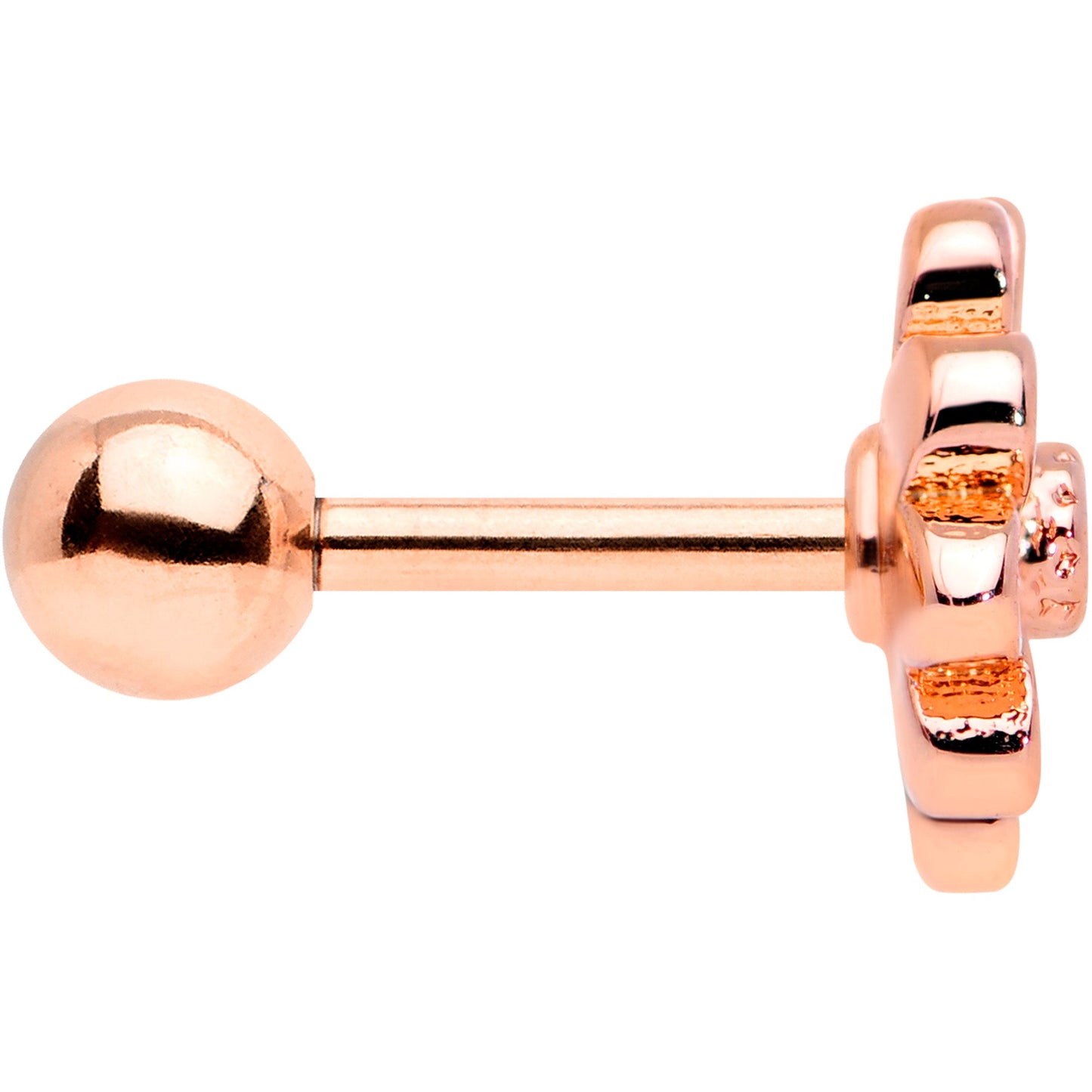 16 Gauge 1/4 Clear Gem Rose Gold Tone Pink Flower Cartilage Earring