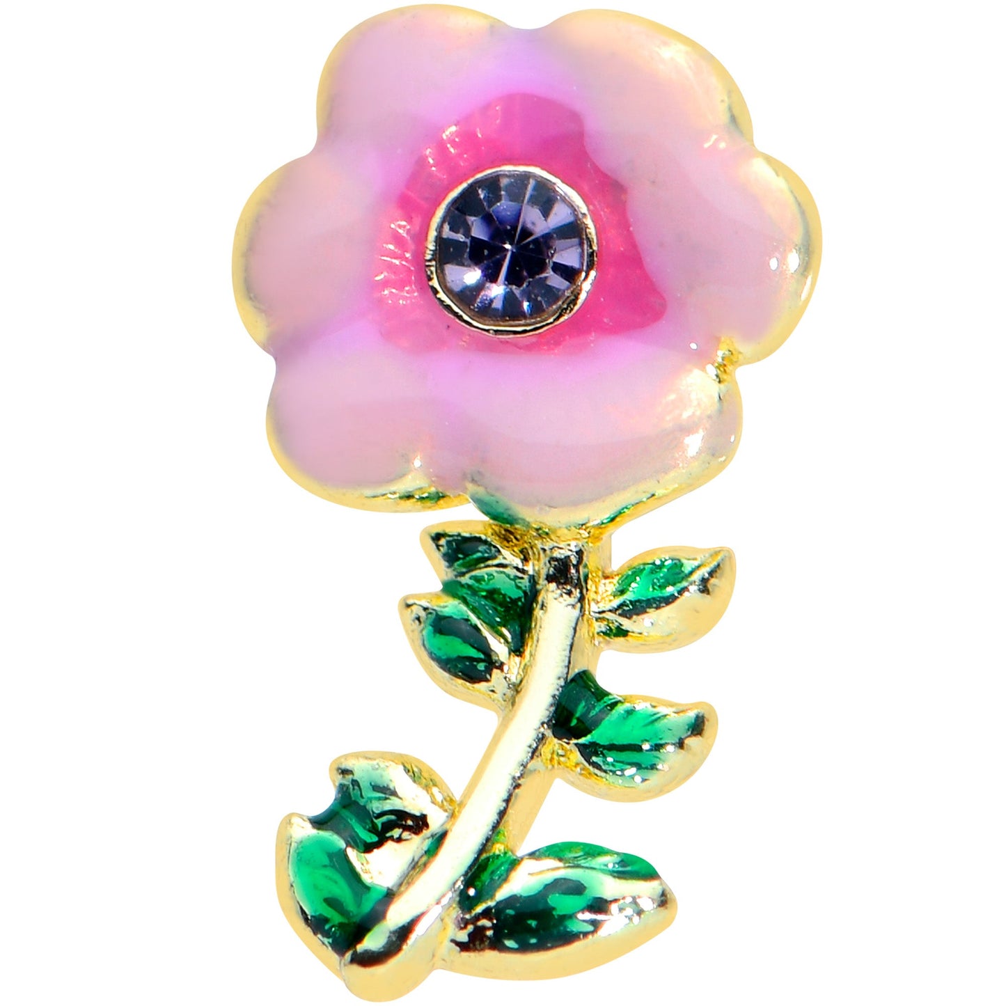 16 Gauge 5/16 Purple CZ Gem Gold Tone Pink Flower Labret Monroe Tragus