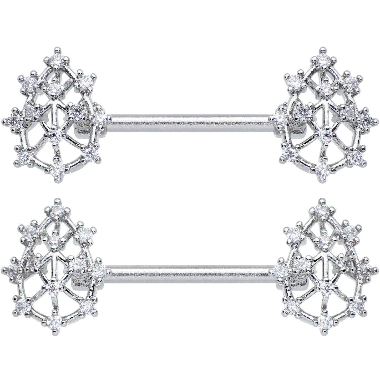 14 Gauge 9/16 Clear CZ Gem Constellation Barbell Nipple Ring Set