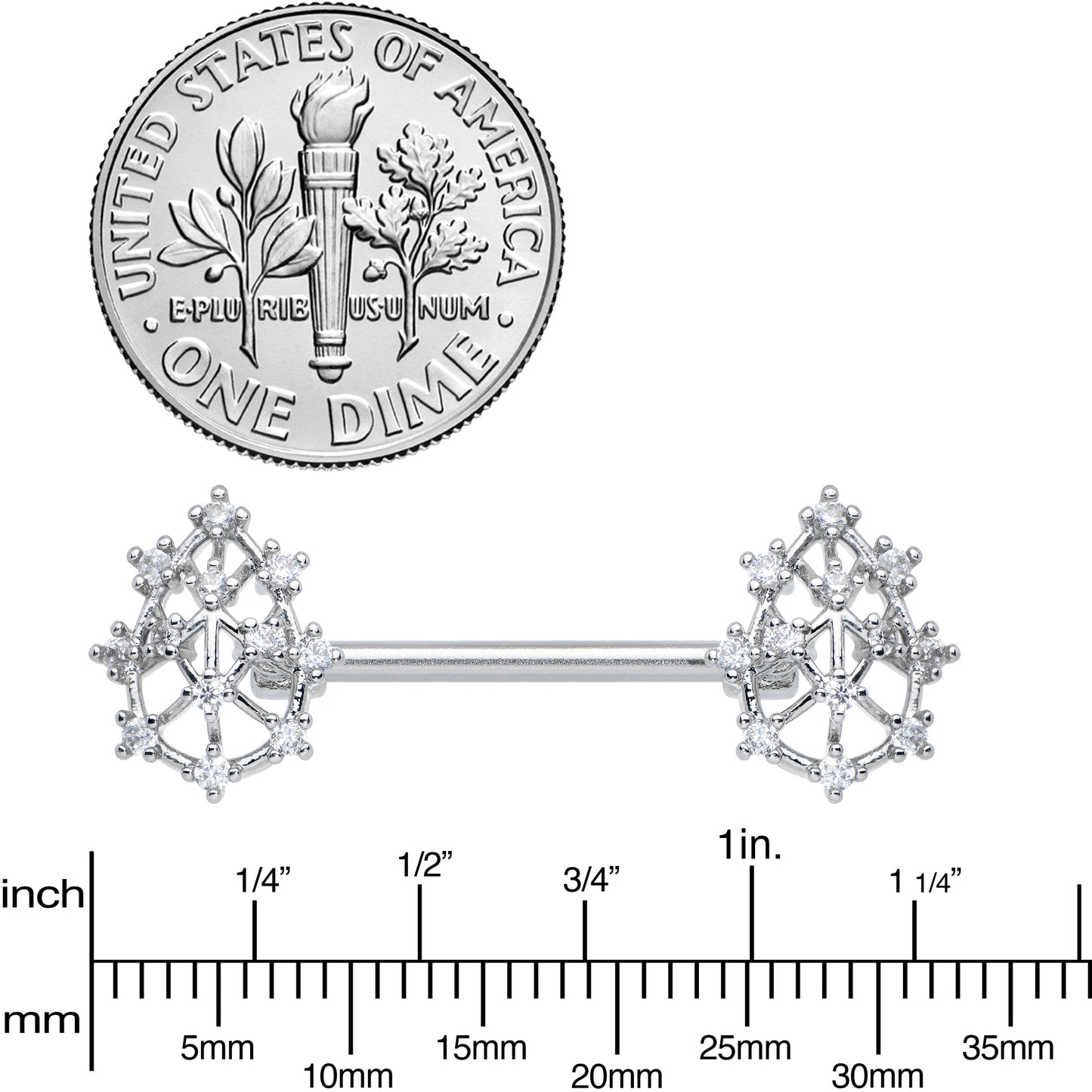 14 Gauge 9/16 Clear CZ Gem Constellation Barbell Nipple Ring Set
