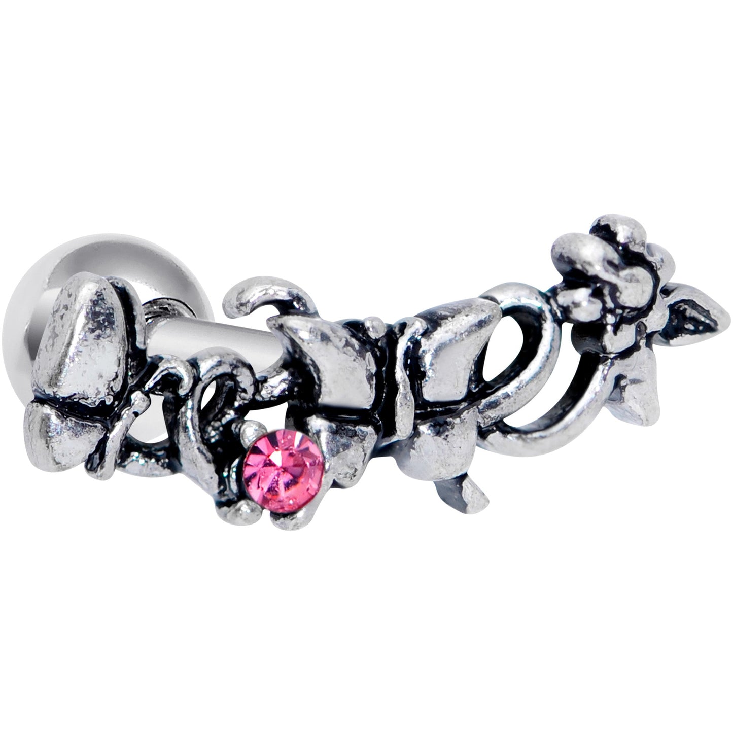16 Gauge 1/4 Pink Gem Array of Butterflies Cartilage Tragus Earring