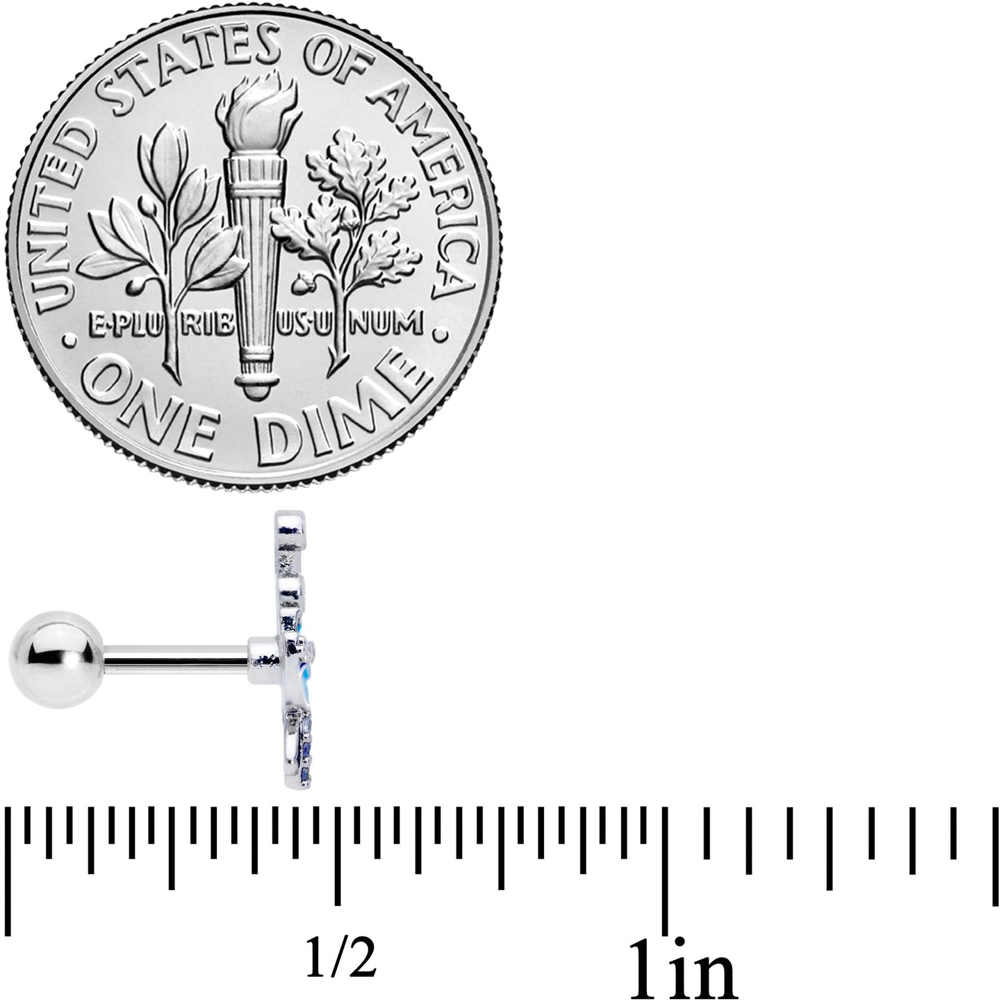 16 Gauge 1/4 Clear Gem Blue Butterfly Cartilage Tragus Earring