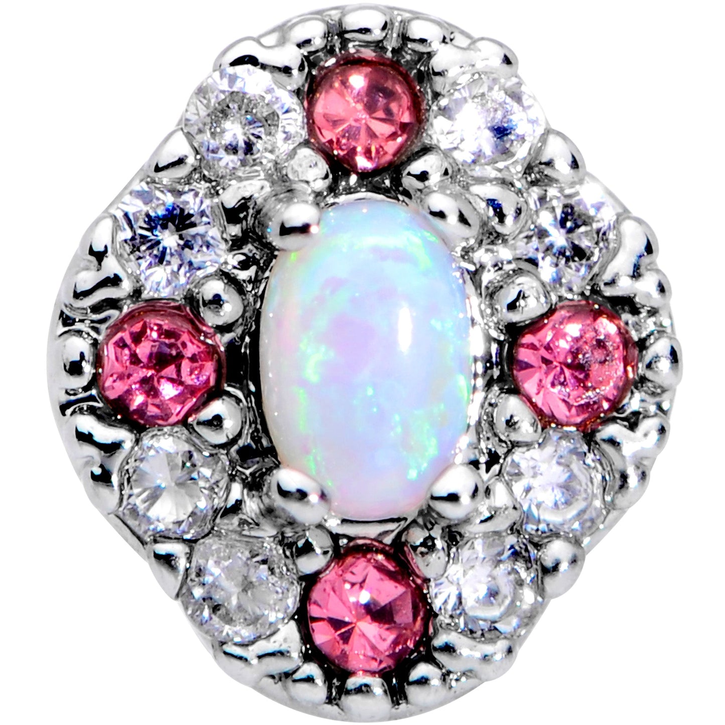 16 Gauge 1/4 White Synthetic Opal Glam Oval Cartilage Tragus Earring