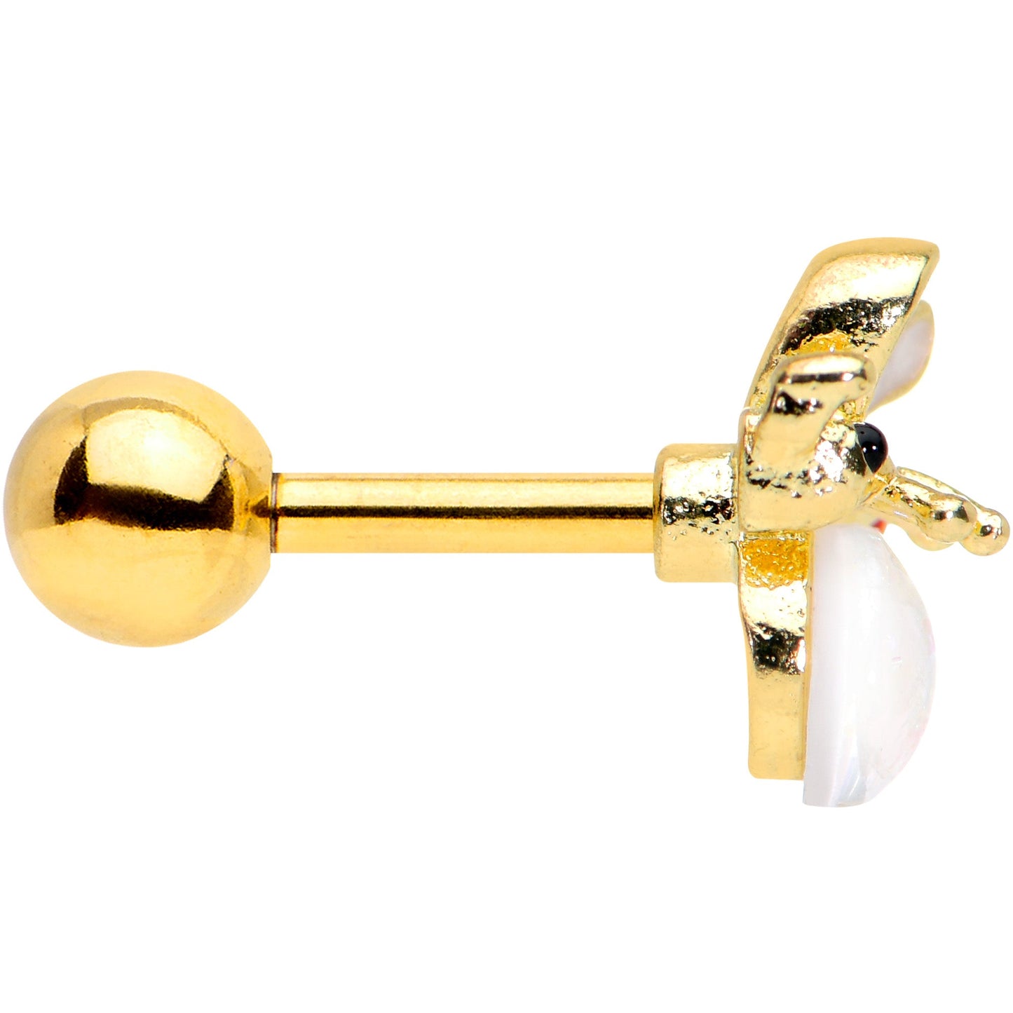 16 Gauge 1/4 White Faux Opal Gold Tone Insect Cartilage Tragus Earring