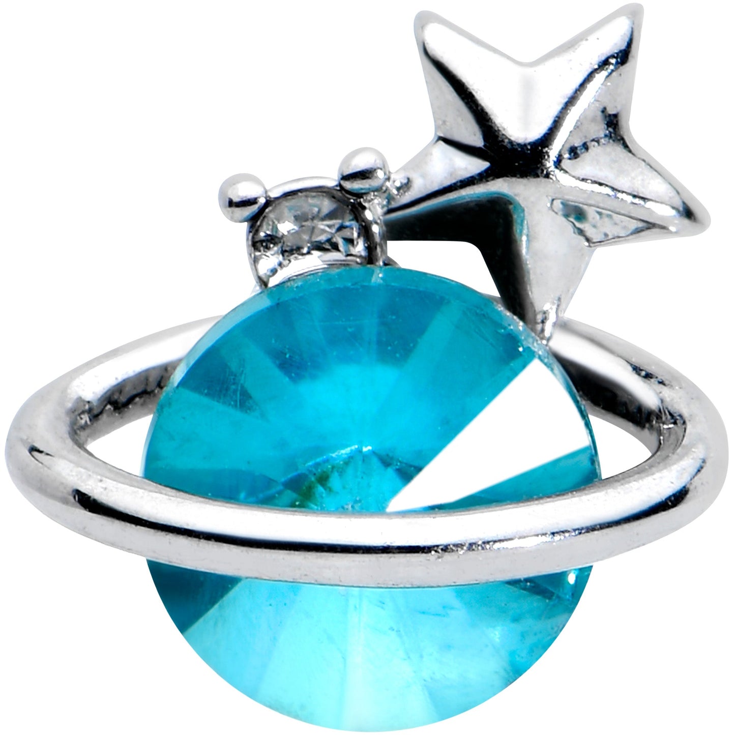 16 Gauge 1/4 Clear Blue Gem Saturn Star Cartilage Tragus Earring