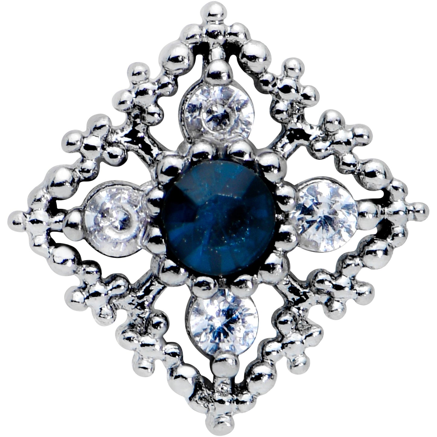 16 Gauge 1/4 Clear Blue Gem Textured Rhombus Cross Cartilage Tragus