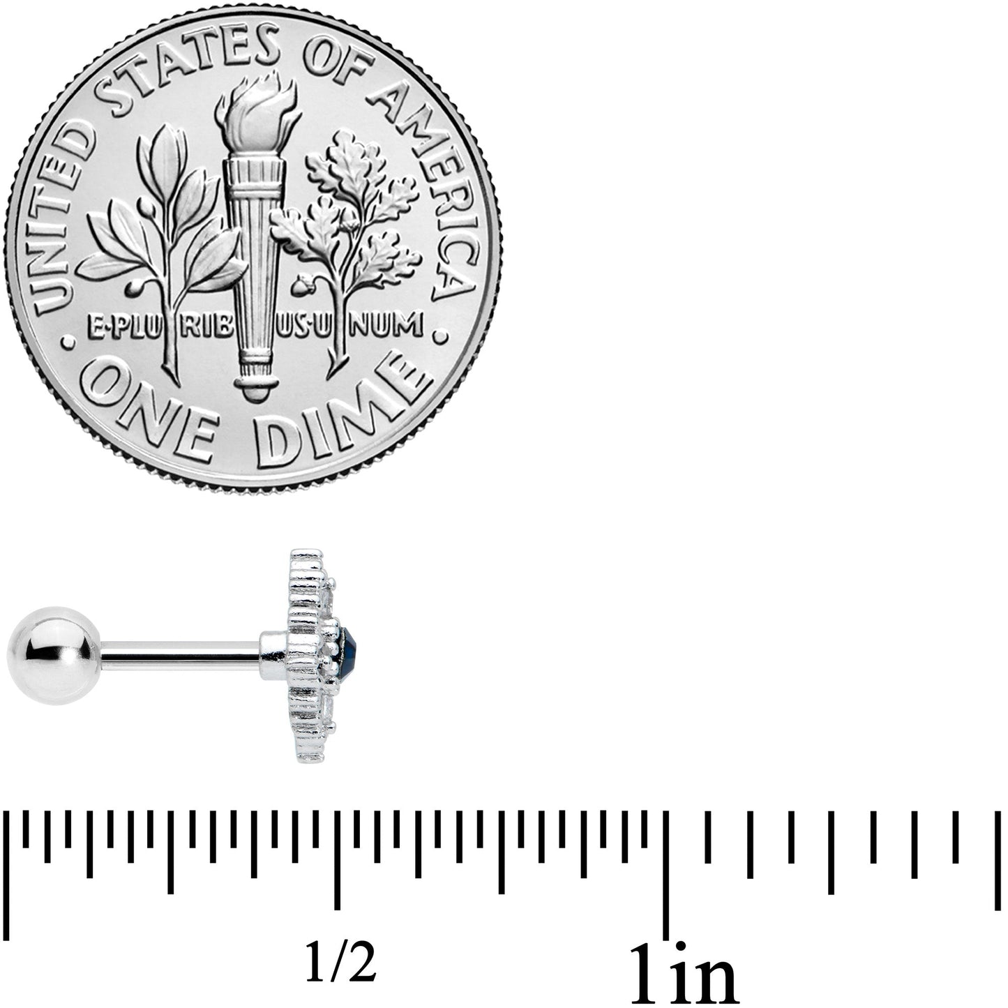 16 Gauge 1/4 Clear Blue Gem Textured Rhombus Cross Cartilage Tragus