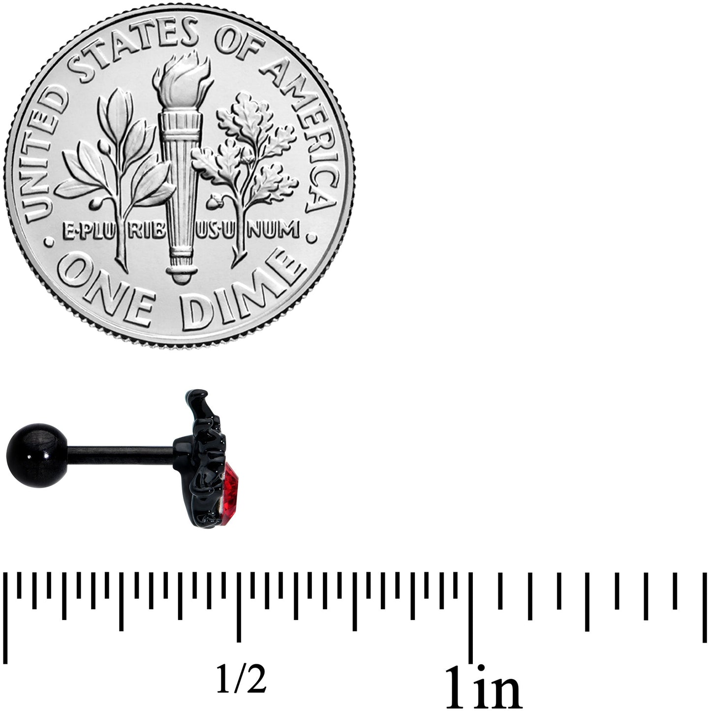 16 Gauge 1/4 Red Gem Black Spider Halloween Cartilage Tragus Earring