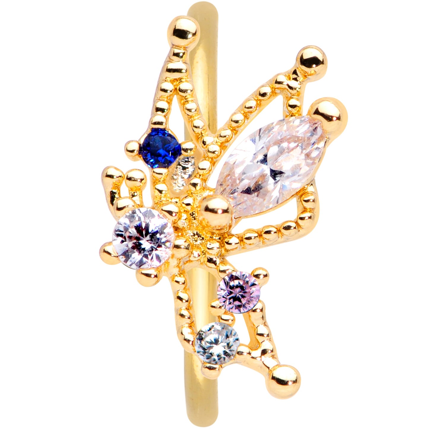 20 Gauge 5/16 Clear CZ Gem Gold Tone Star Angel Christmas Nose Hoop