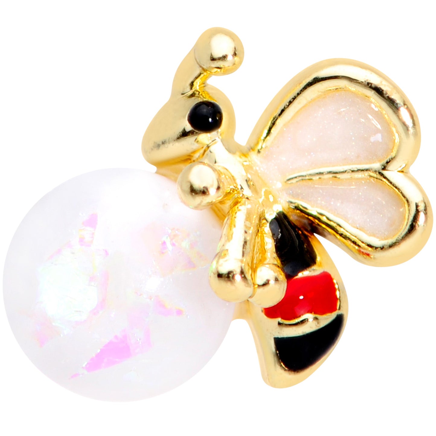 16 Gauge 5/16 White Faux Opal Gold Tone Insect Labret Monroe Tragus