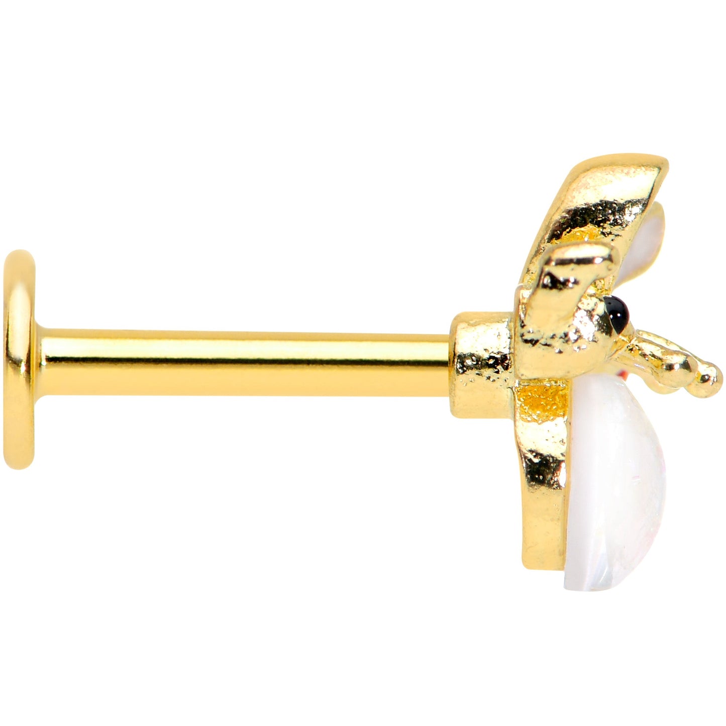 16 Gauge 5/16 White Faux Opal Gold Tone Insect Labret Monroe Tragus